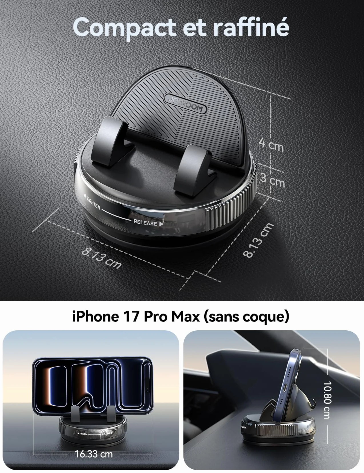 JOYROOM Support Téléphone Voiture Tableau de Bord [Gel & Ventouse] Porte Telephone Voiture Compatible avec Coques jusqu'à 19 mm, Car Phone Holder pour iPhone/Samsung/Google/Android Smartphones