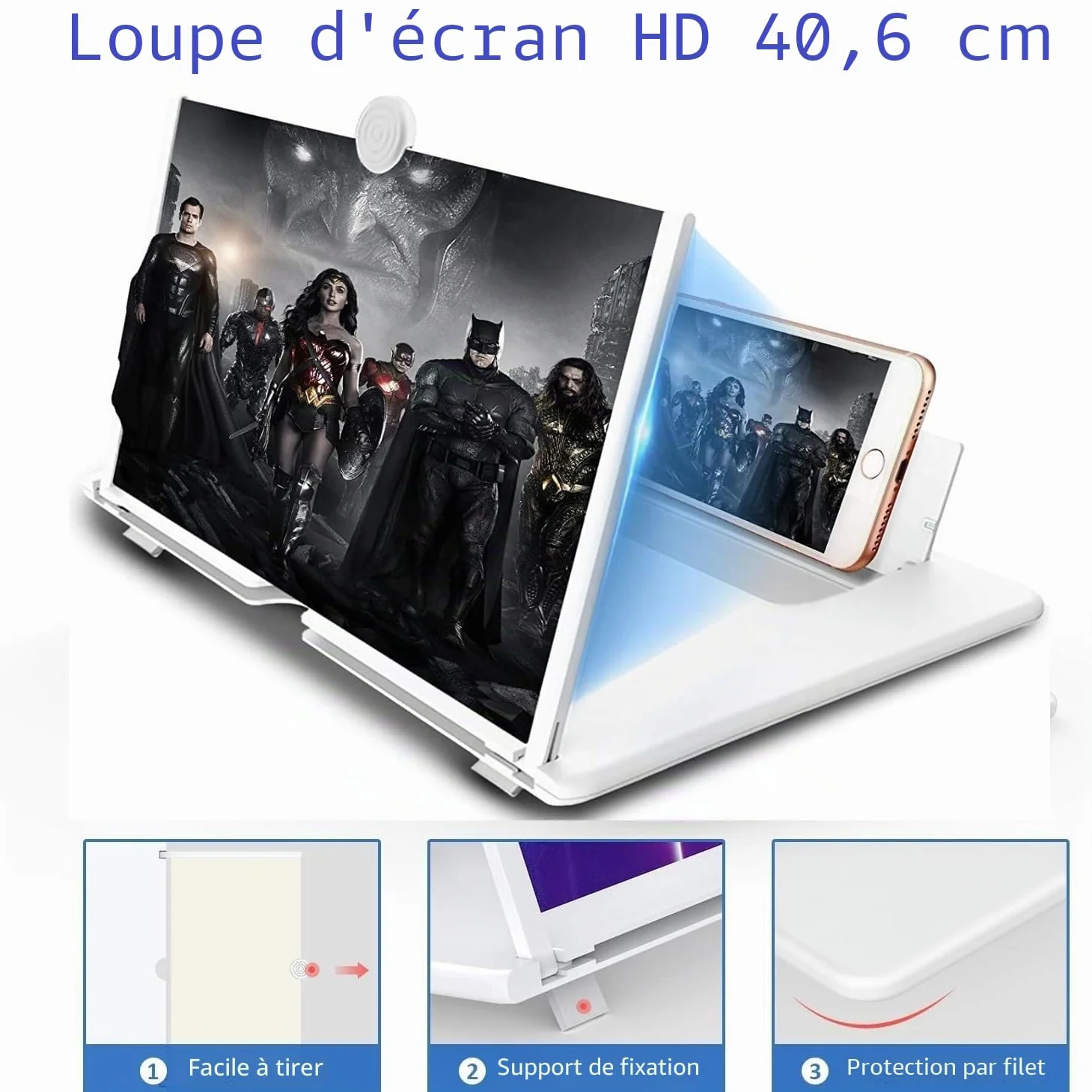 Amplificateur d'écran Lumineux de 14 Pouces, loupe d'écran Anti-Bleu 3D HD pour téléphone Portable, Support Pliable Portable pour Films, vidéos et Jeux, Compatible avec Tous Les Smartphones (Blanc)