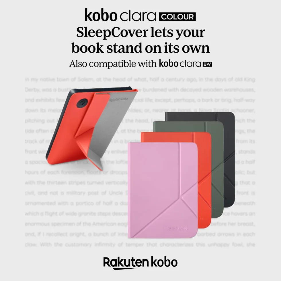 Étui SleepCover pour Kobo Clara Colour/BW 6" | Housse Noir avec Veille/Réveil | Support 2 Positions | Cuir Végan | Compatible Kobo Clara Colour et Clara BW