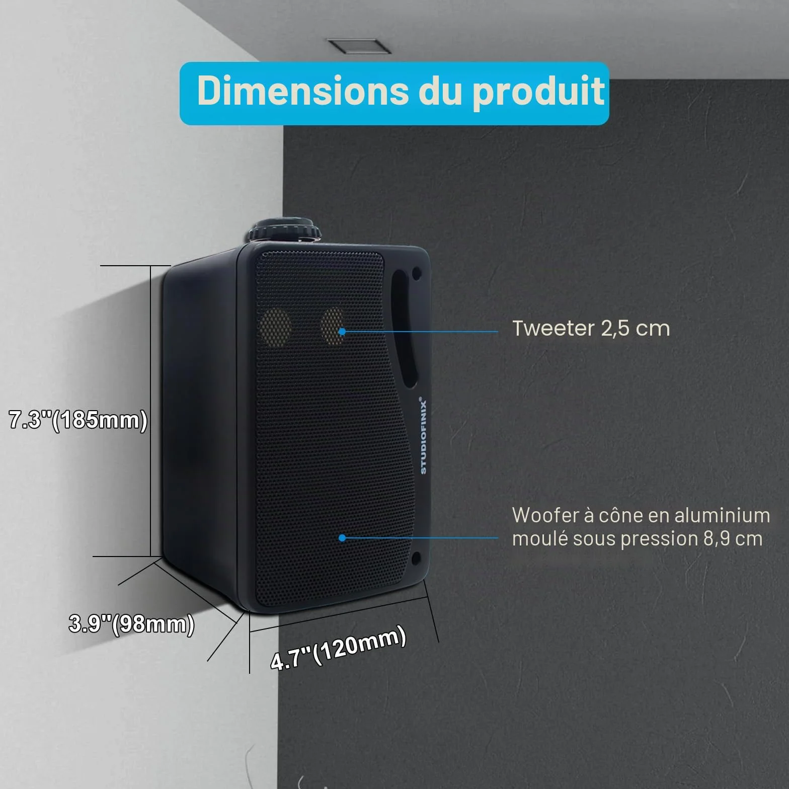 STUDIOFINIX 3,5 Pouces Haut-parleurs étanches pour 200W l'extérieur pour Montage en Surface, Marin et Mural - Grille ABS Robuste pour la Maison, Le Bateau, la Piscine, Le Patio (Noir)