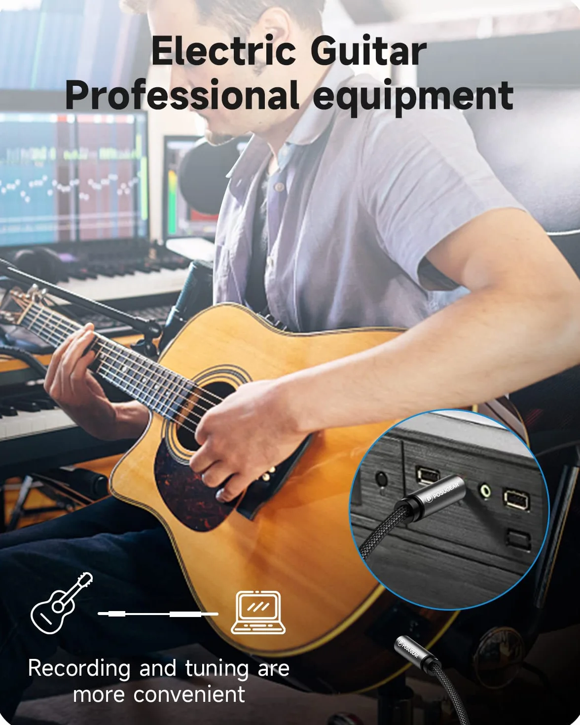 POSUGEAR Câble Audio 3.5mm vers 6.35mm Stéréo Jack 3M, Nylon Tressé Jack Stéréo 6.35 Mâle vers 3.5 Mâle pour Lecteurs de DVD, Haut-parleurs, Table de Mixage, Cinéma Maison etc.