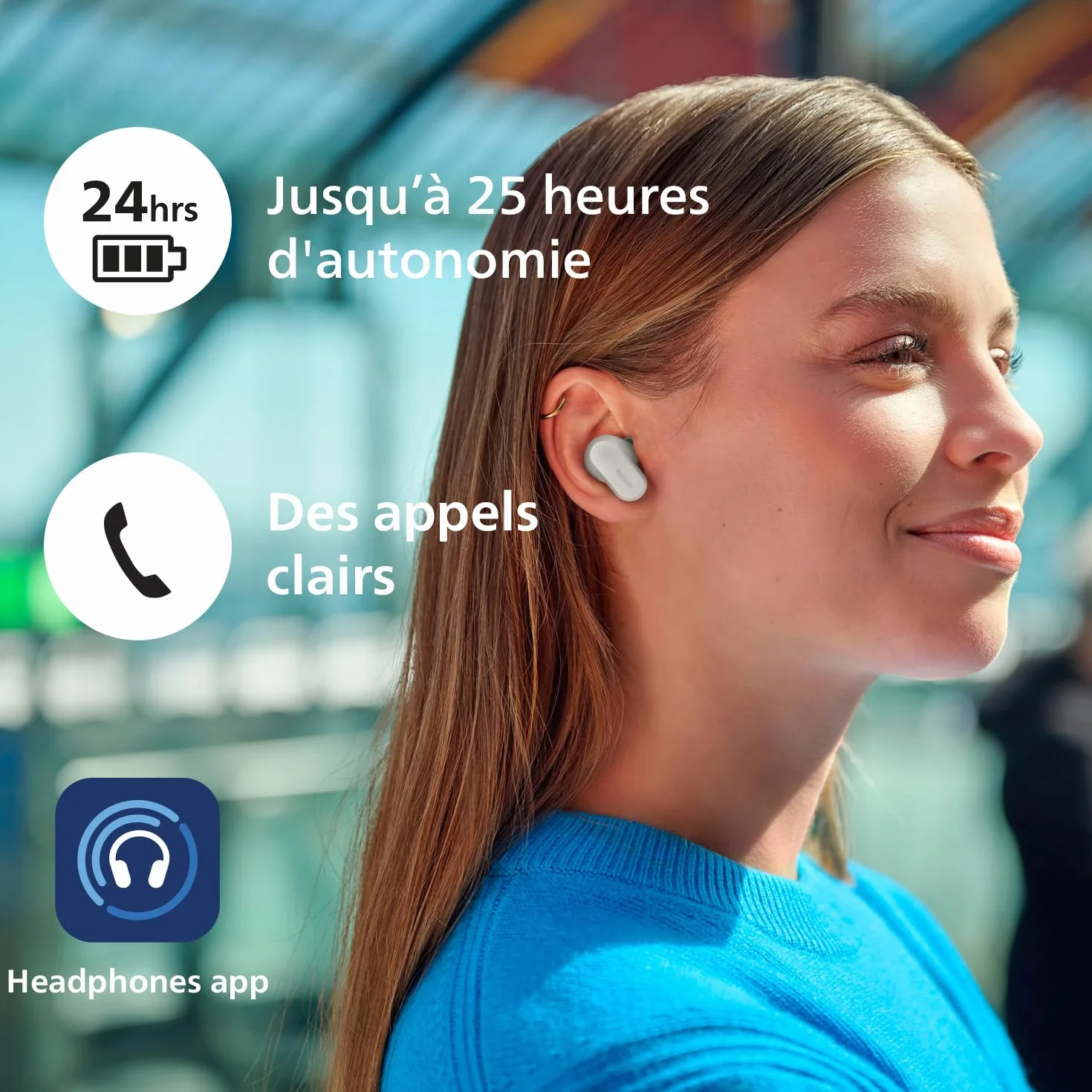 Philips TAT3509WT écouteurs Intra-Auriculaires sans Fil - Casque antibruit, Son Naturel avec Basses dynamiques, appels clairs et étui de Chargement de Poche - Blanc