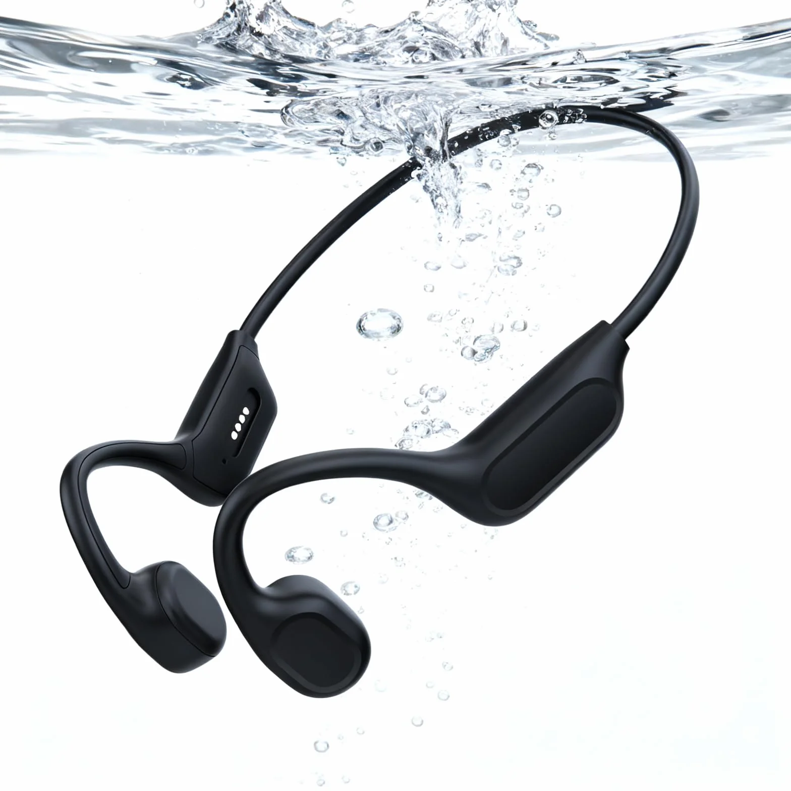 Casque de natation à conduction osseuse Bluetooth V6.0 IP68 MP3 32 Go Noir