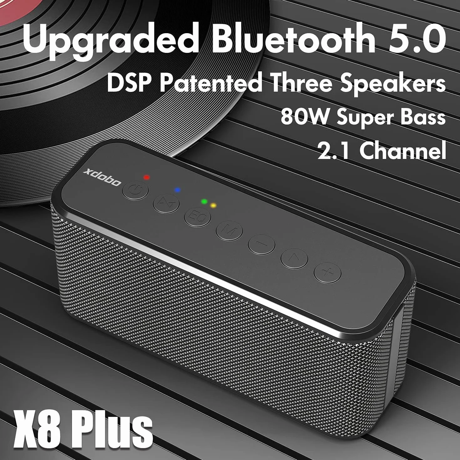 xdobo X8 Plus Haut-parleur Bluetooth portable, stéréo puissant de 80 W avec TWS, étanchéité IPX5, 12 heures d'autonomie, charge de type C, son surround à 360°, basses profondes