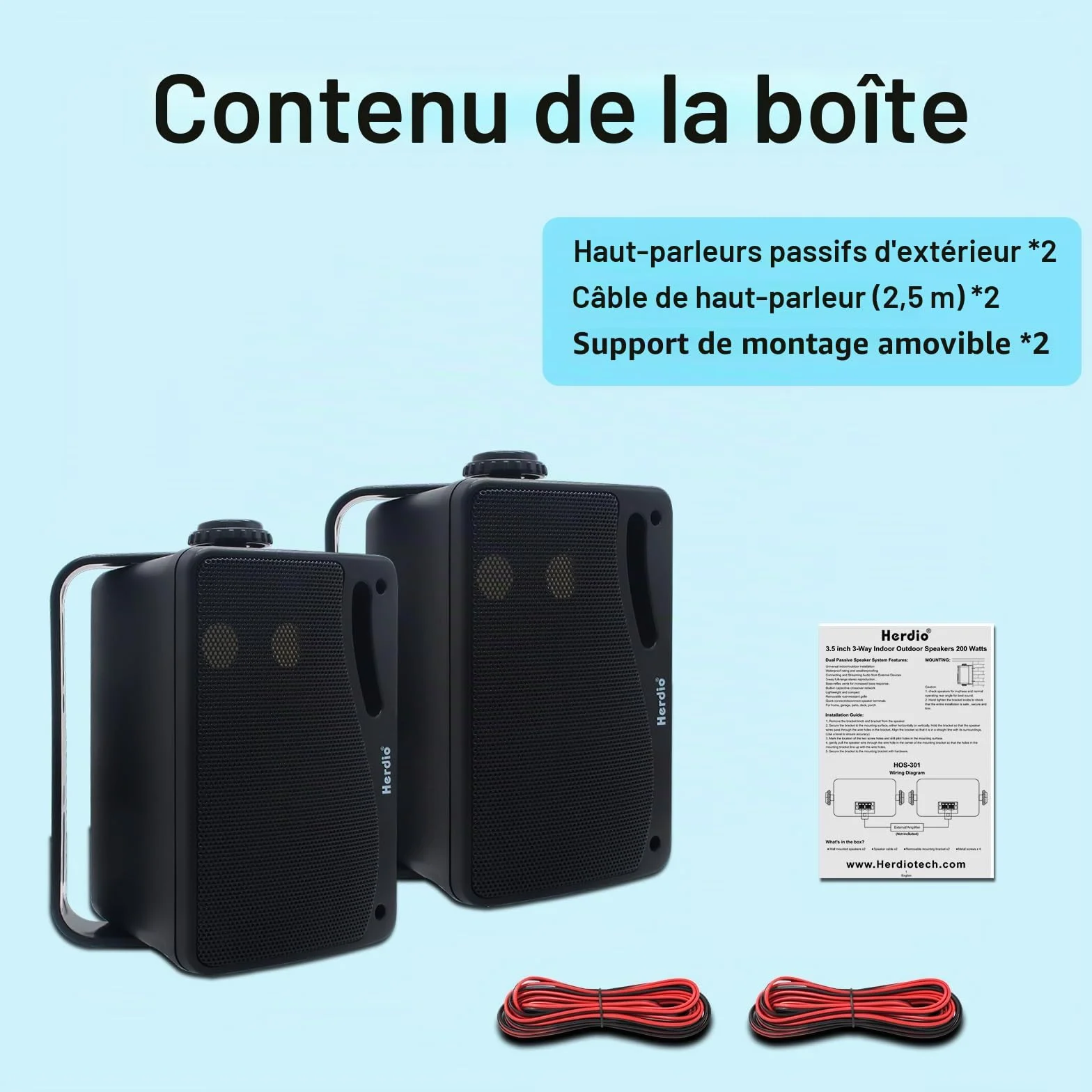 Herdio 3.5 Pouces étanche Filaire Enceintes d'extérieur,200W Haut Parleur Voiture Mural Passif Premium Montable, Basse Améliorée, Durable et Durable pour Patio Marine Boat Garage Intérieur (Noir)
