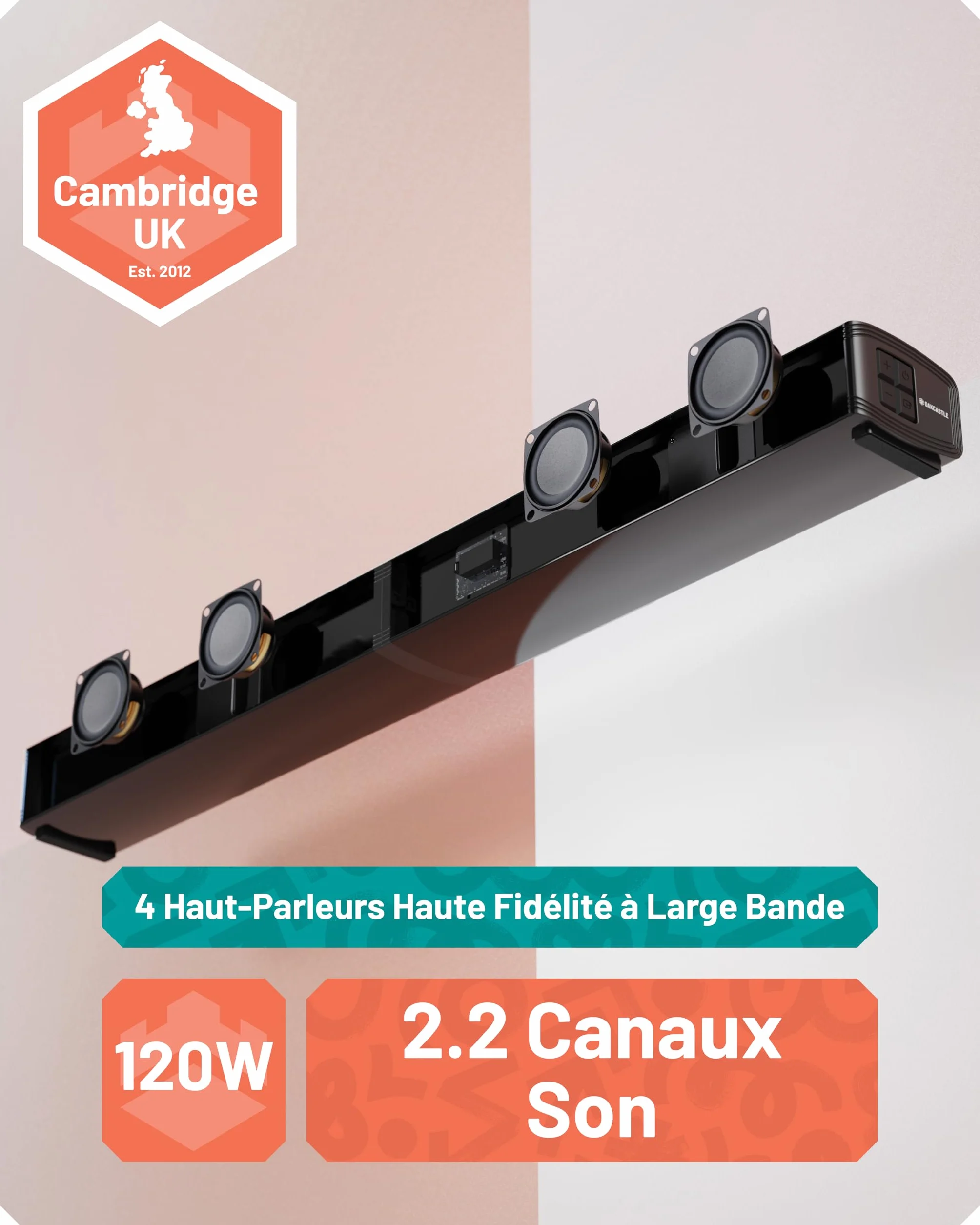Oakcastle SB80 Barre de Son Home Cinéma sans Fil Bluetooth 5.1 HDMI Arc Optique AUX USB Soundbar Caisson de Basse