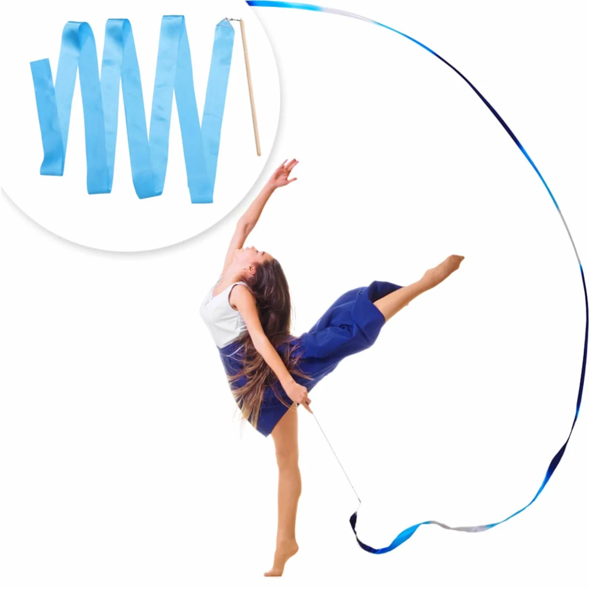 BESPORTBLE Ruban de Gymnastique Artistique Bleu 2 Pièces Poignée en Bois et Soie