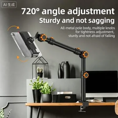 Support de téléphone portable réglable 2 en 1 – 30 cm et clip de support de bureau / lit universel pour iPhone 15/14, idéal pour le streaming en direct, la cuisine, les réunions et les films