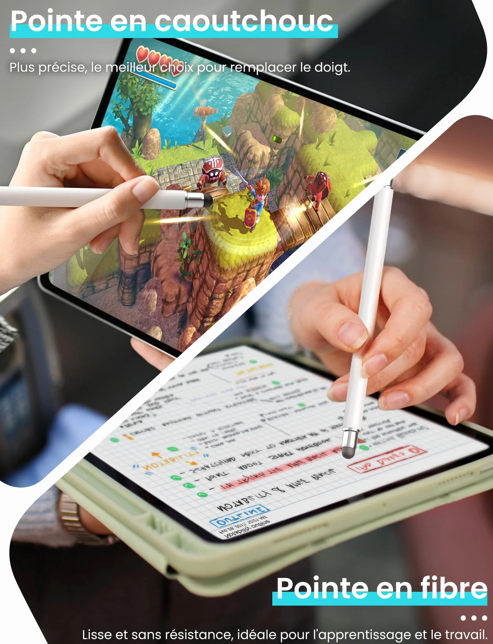 MEKO Stylet Tactile Magnétique 3 en 1 pour Tablette avec Embout Fibre Caoutchouc Disque - Blanc