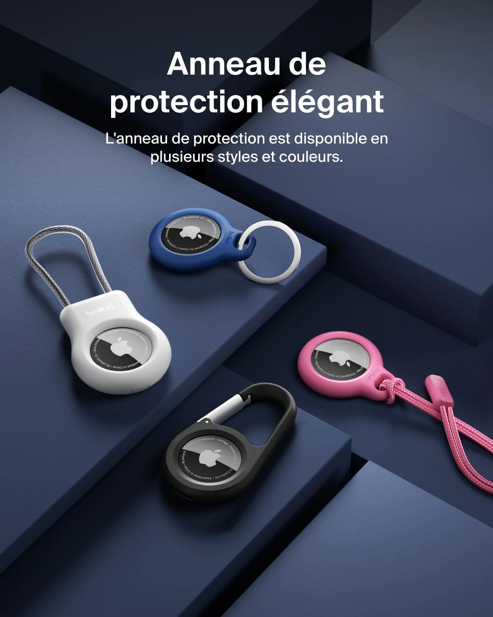 Belkin Anneau de protection avec attache en métal (protection pour AirTag, accessoire résistant aux rayures, Noir)