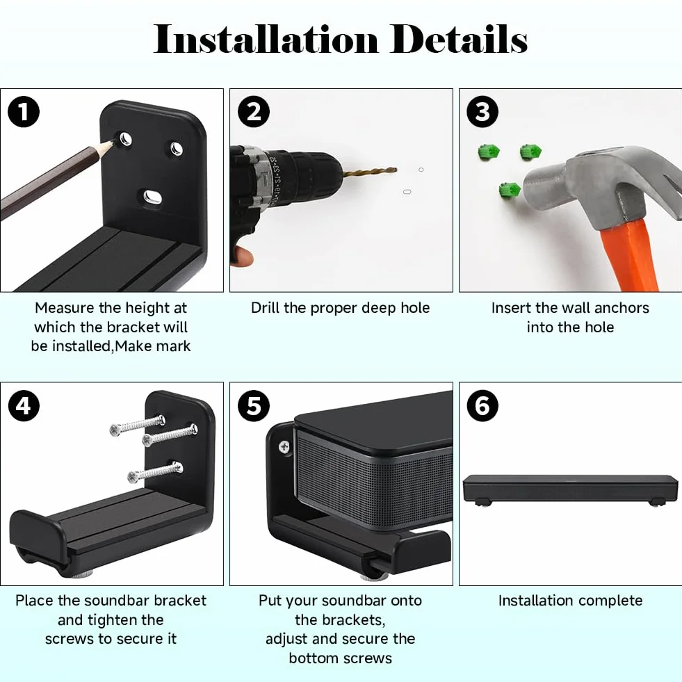 Support Mural Universel pour Barre de Son Compatible avec Samsung/Bose/LG/Sony/JBL/Sonos/Vizio et Plus Profondeur Réglable 85mm-135mm Charge Jusqu’à 20kg