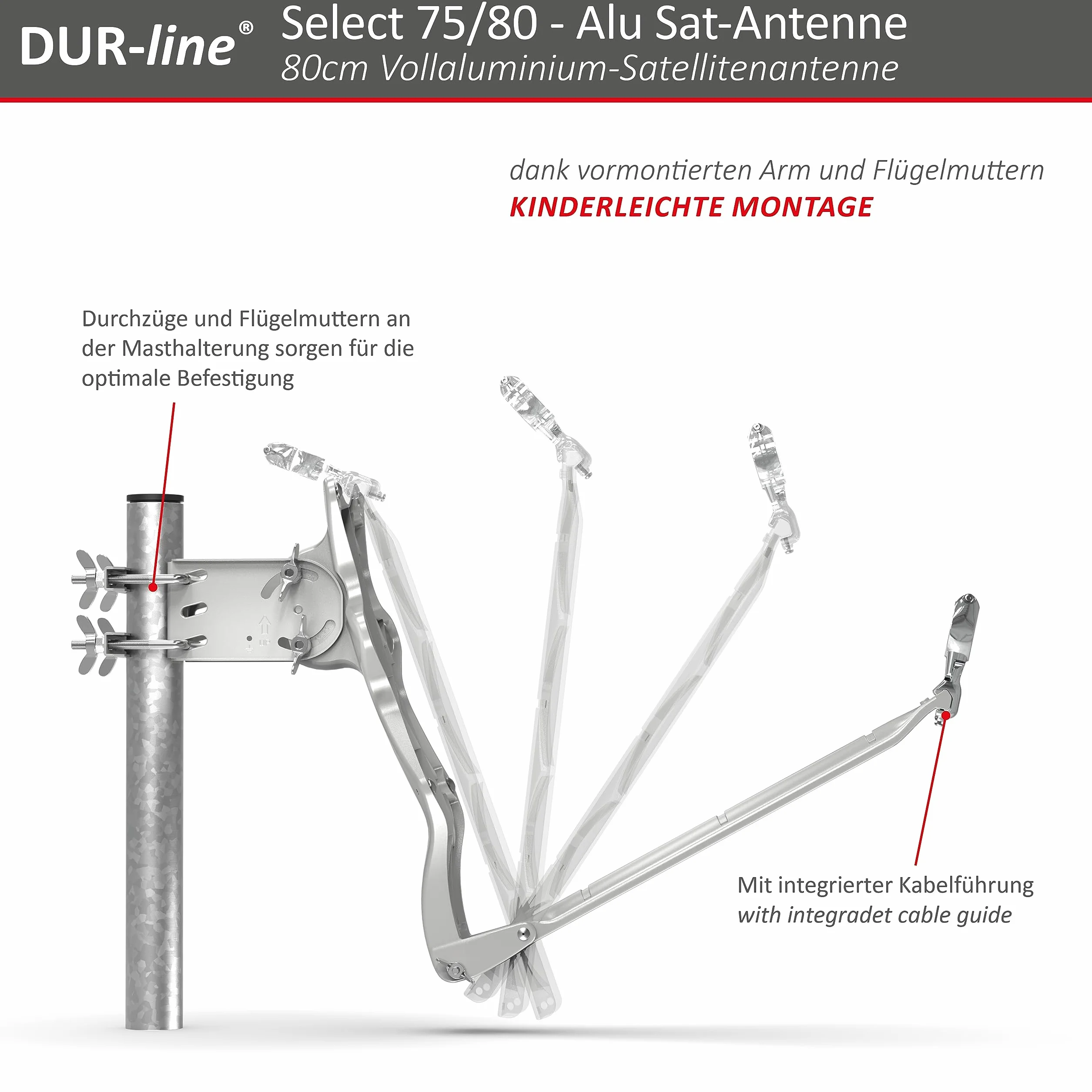 DUR-line sELECT 75/80 x 3 cm Antenne Parabolique Satellite Camping Car, Parabole Aluminium