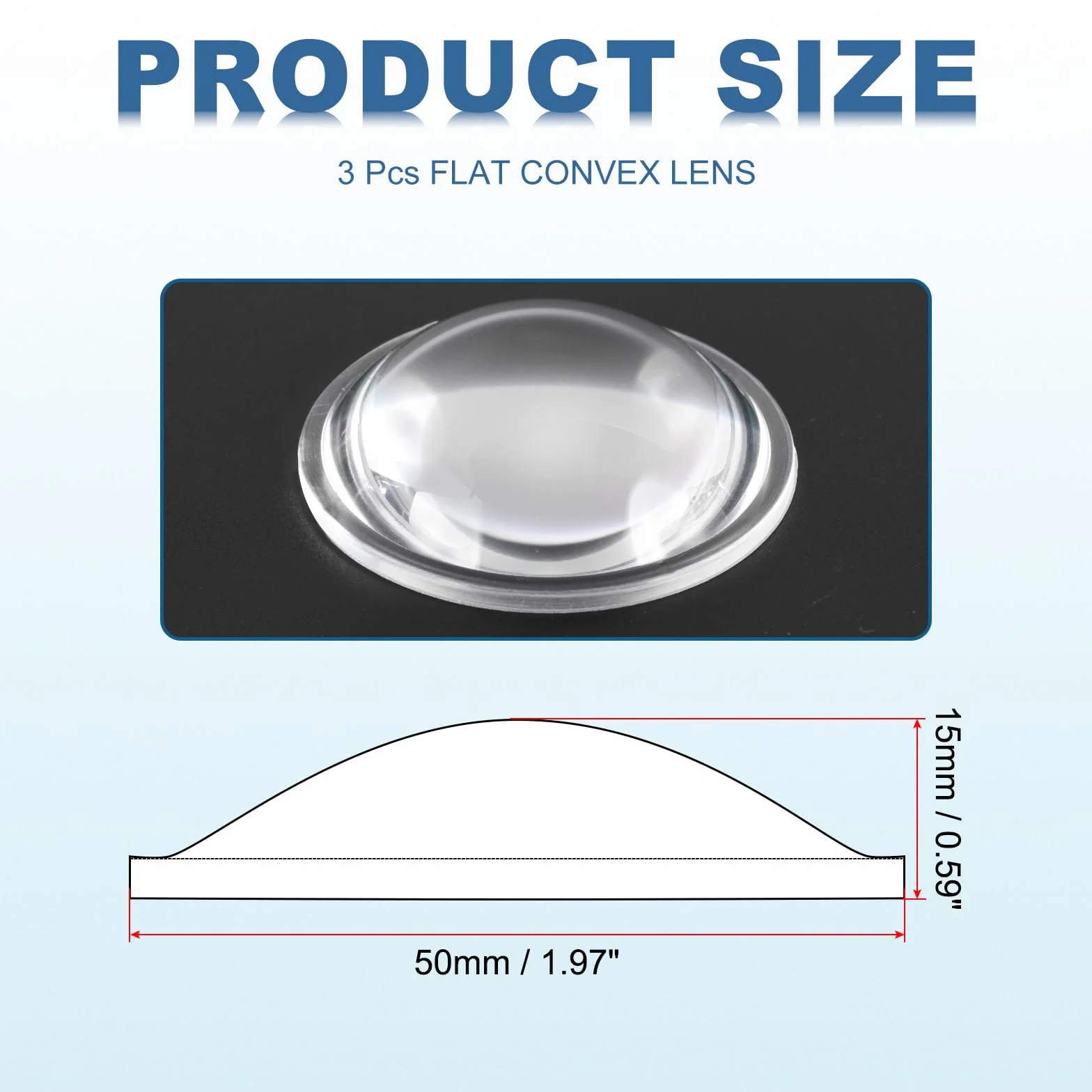 PATIKIL Diamètre 50mm Lentille Plate Convexe, 3 Pcs Hauteur 15mm PMMA Acrylique LED Optique Lentille Convexe Condenseur avec Bord pour Lampe Torche Voiture Vélo Projecteur, Transparent