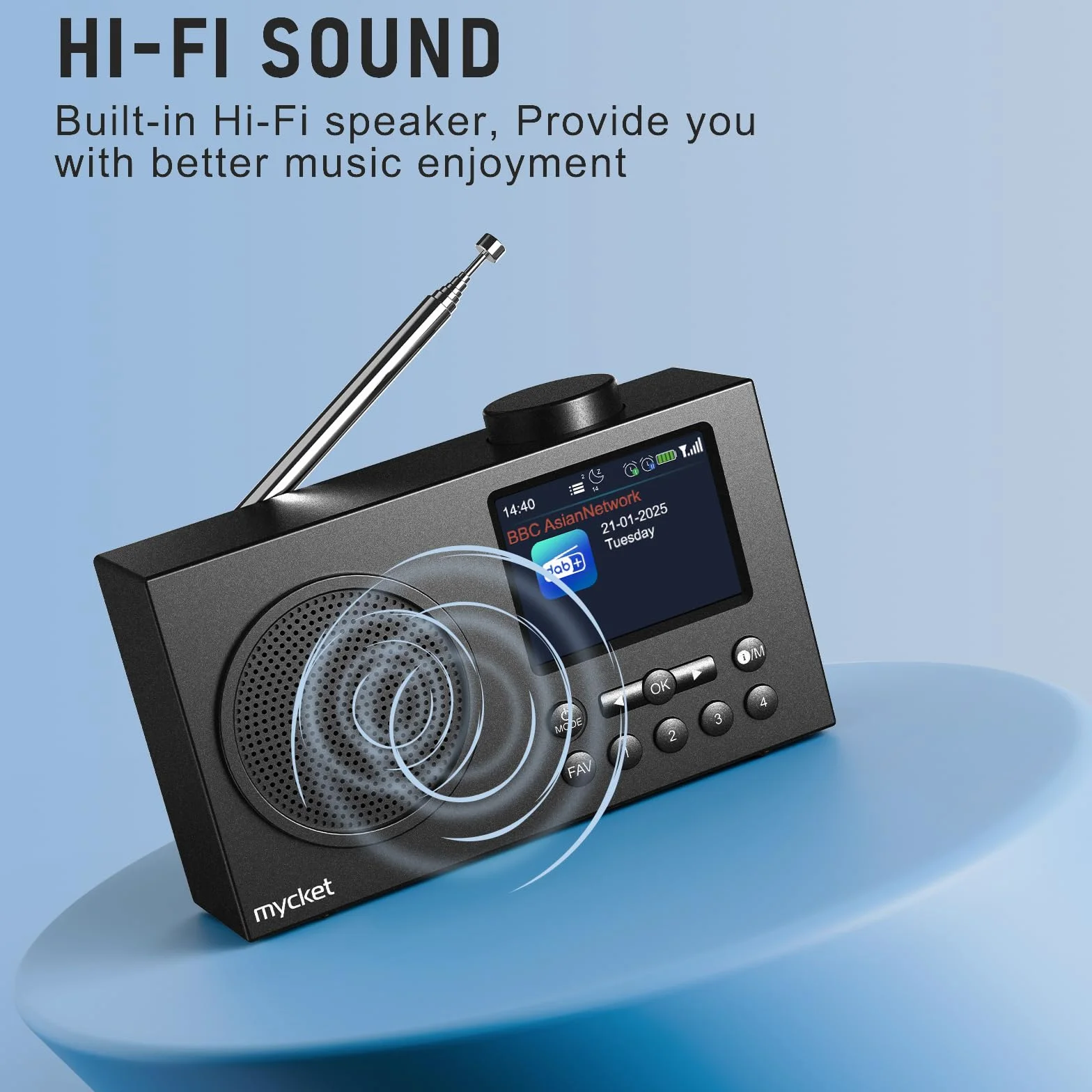 Mycket Portable DAB/DAB + Radio, FM Digital Radios avec 2025 Dernière Technologie de Récepteur de Signal, Radio Rechargeable avec Bluetooth 5.0,Double Réveil, 40 Préréglé, 2,4 "Grand Affichage Couleur