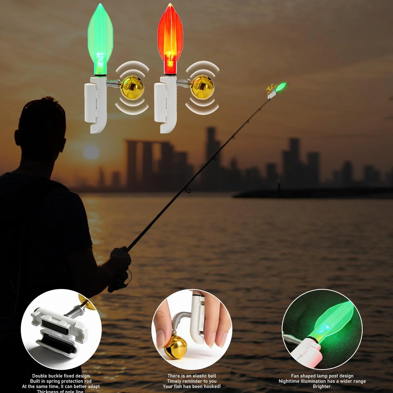Lot de 6 Détecteurs de Touche de Pêche avec Lampe LED et Alarme Électronique