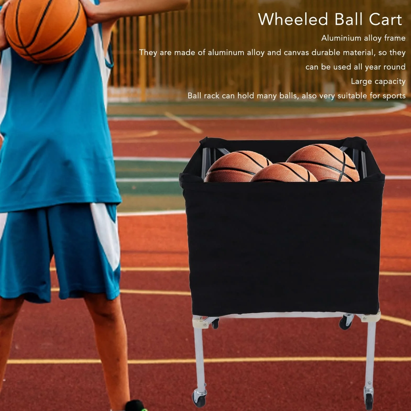 Cocoarm Chariot de volley-ball portable pliable sur roues panier de tennis rangement