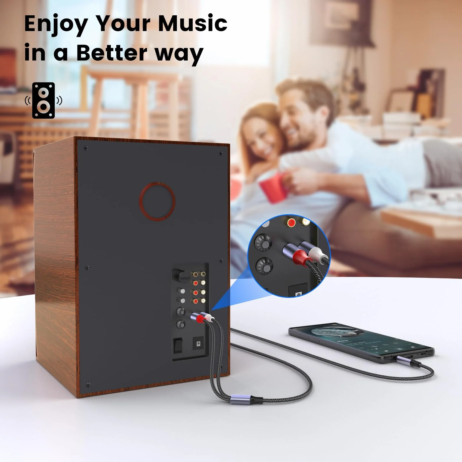 MOSWAG Câble RCA Jack Audio 3.5mm Mâle vers 2 RCA Mâle Tissage Nylon 1M