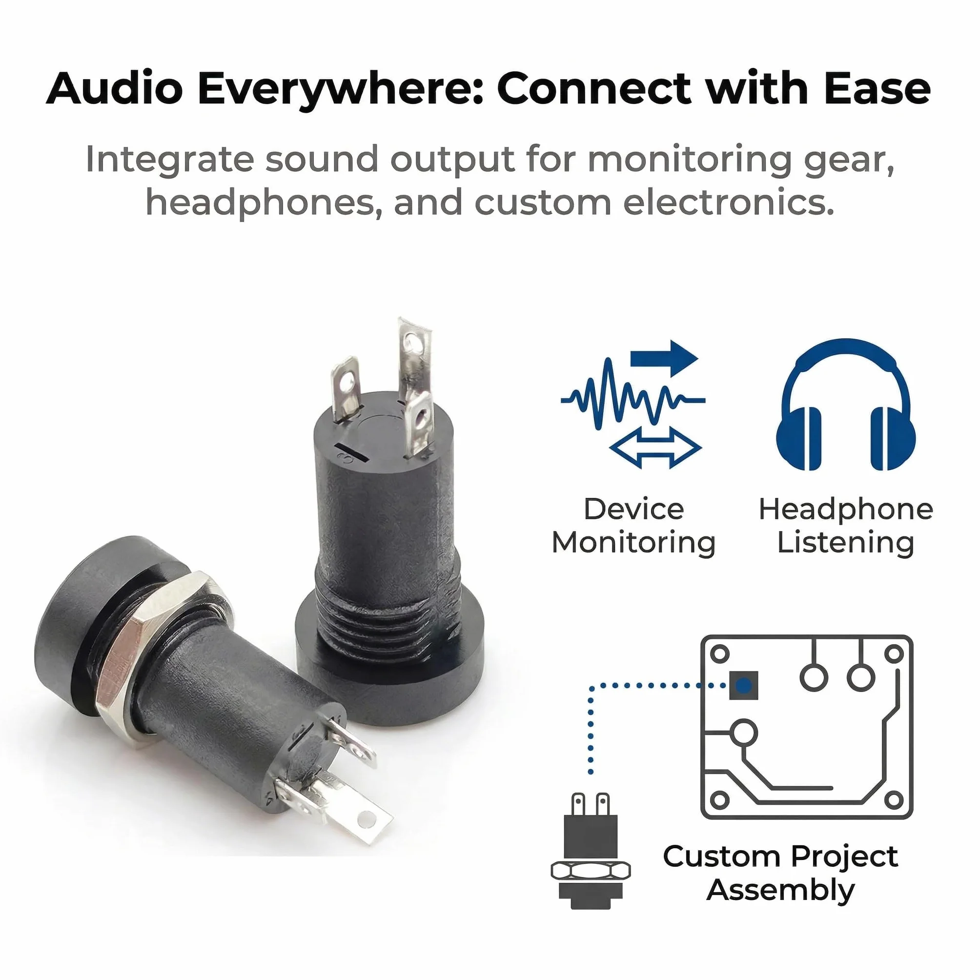Prise Jack 3.5 à Souder, Connecteur TS 3.5 mm à Souder, Panneau de Montage Prise Audio pour MP3 MP4 et Jack 3.5 mm Stéréo Casque, en Nylon Résistant Haute Température Plaqué Argent 12V 6Pcs