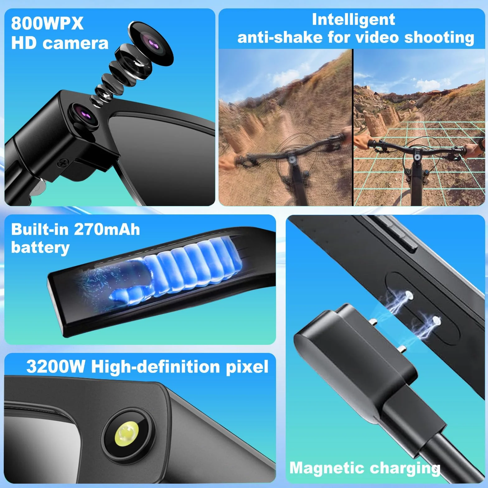 Lunettes AI Smart Camera, 4K 800 W Lunette Camera HD avec Assistant IA pour Traduction en Temps Réel, Traduction Simultanée Identification d'objet GPT lentilles photochromiques, Lunettes Connectées