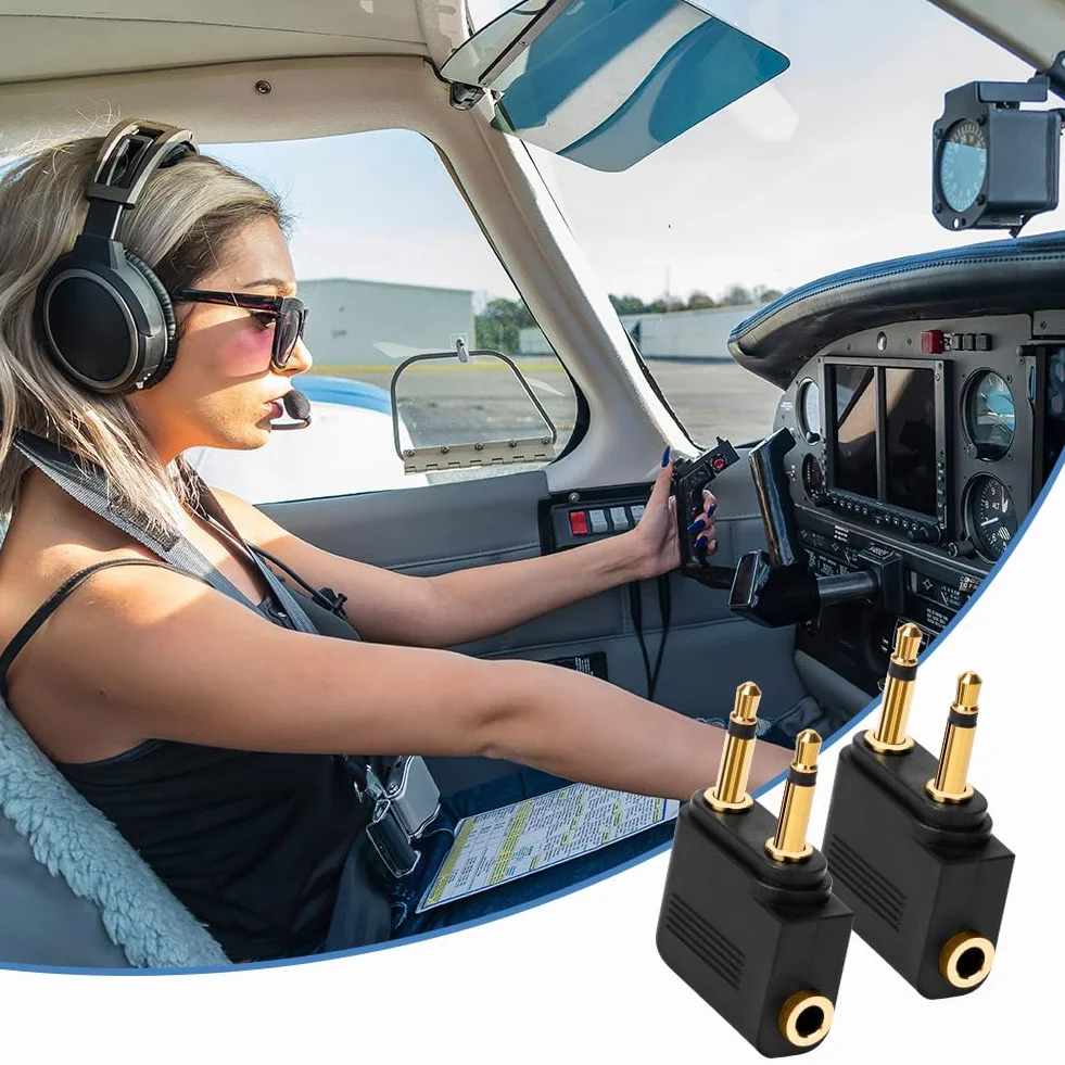 Adaptateurs pour Casque d’Avion Plaqué Or, Lot de 2, 3,5 mm Femelle AUX Audio Jack, Double Jack Adaptateurs Airline