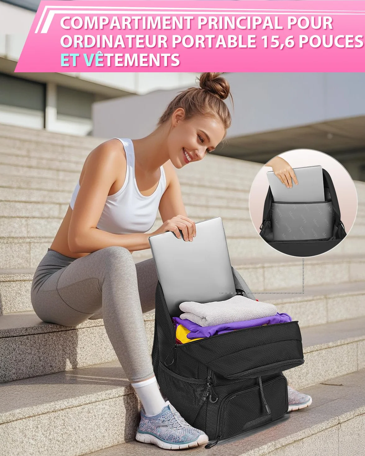 MATEIN Sac à Dos Football avec Compartiment à Chaussures Étanche pour Ordinateur Portable 15,6 Pouces, Noir