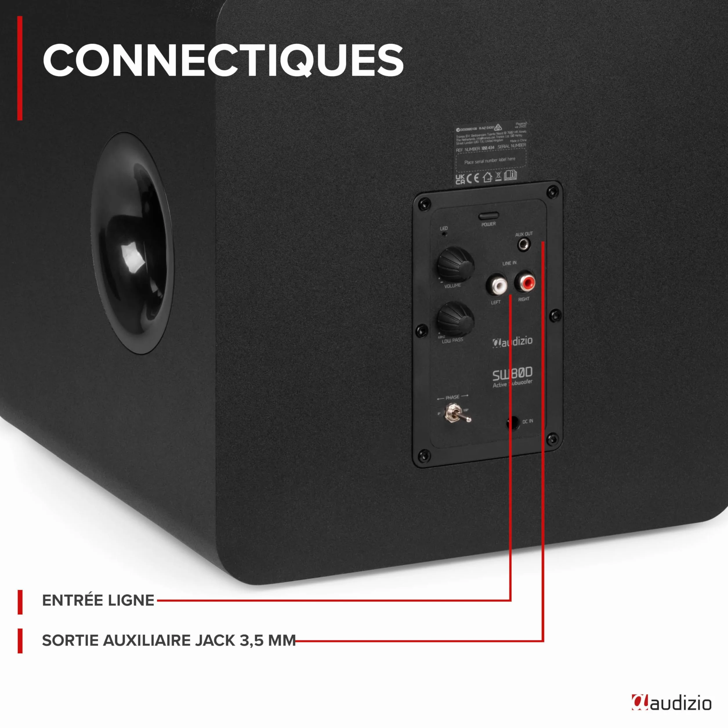 Audizio SW80D Caisson de Basses Actif Hi-Fi 160W Subwoofer 8" avec Réglage Crossover et Volume Indépendant