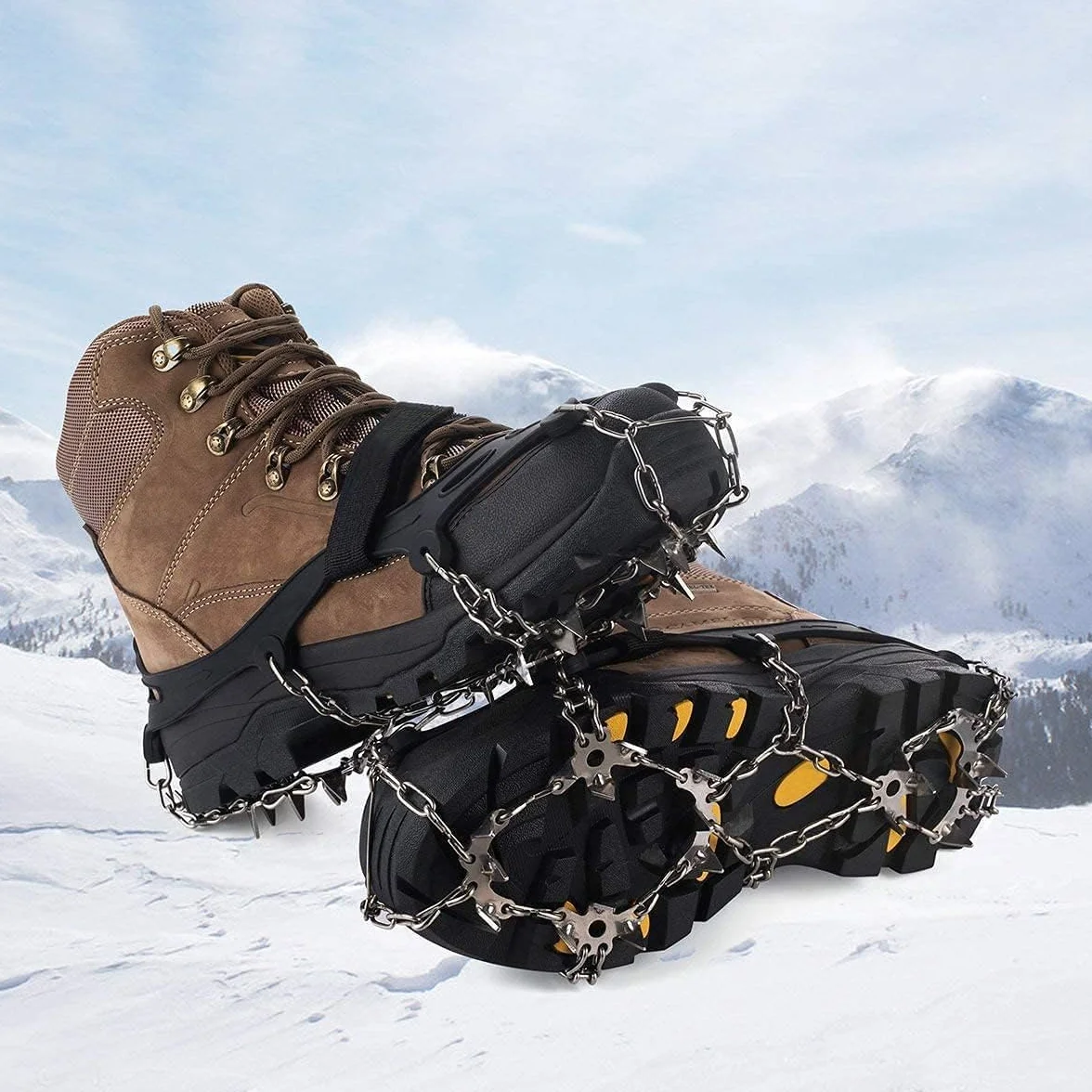 Flintronic Crampons Antidérapants 19 Dents Acier Inoxydable pour Chaussures Neige Glace