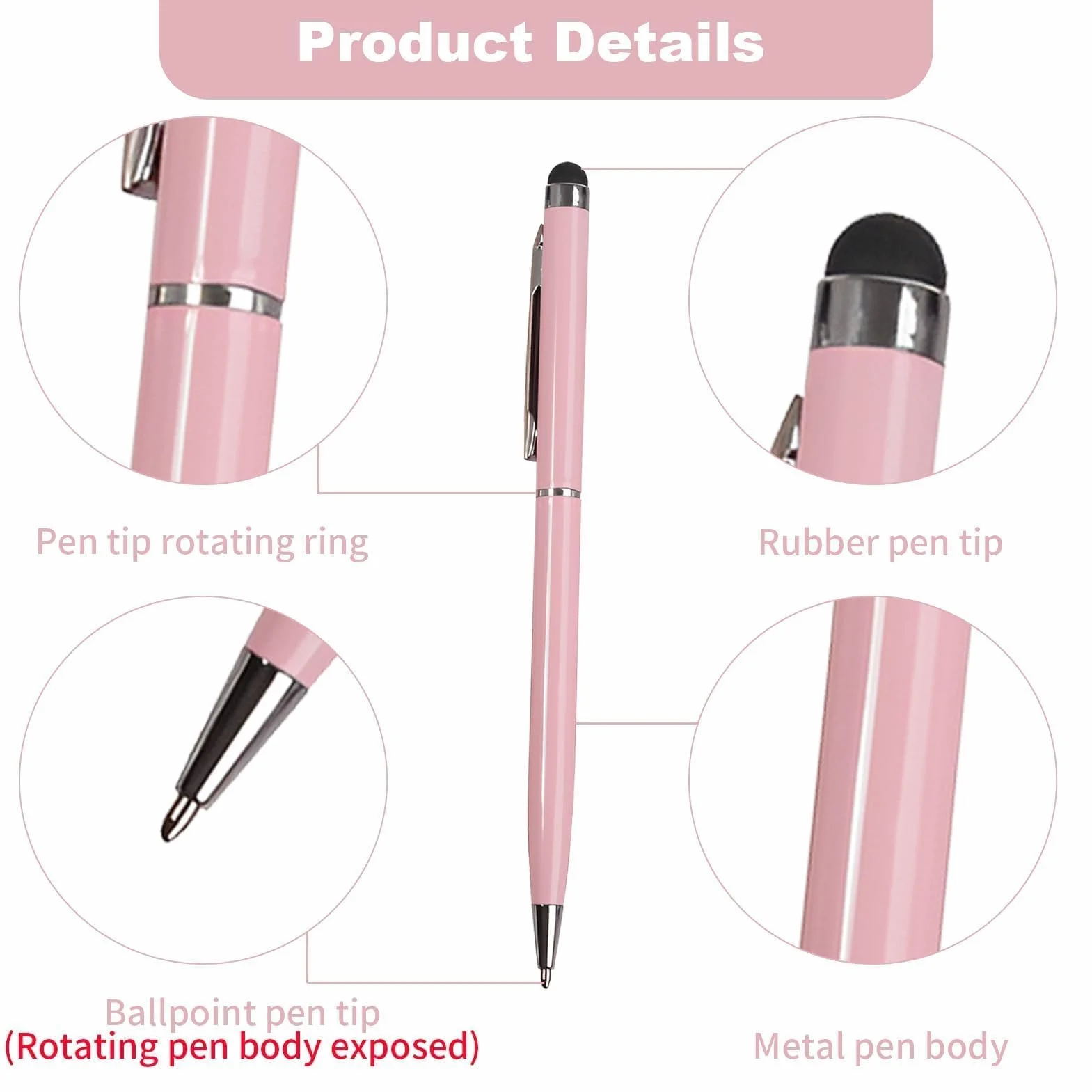 Stylo Tactile Universel 2 en 1, 10 Pièces, Stylet Capacitif 7mm pour Écrans Tactiles Tablette Téléphone