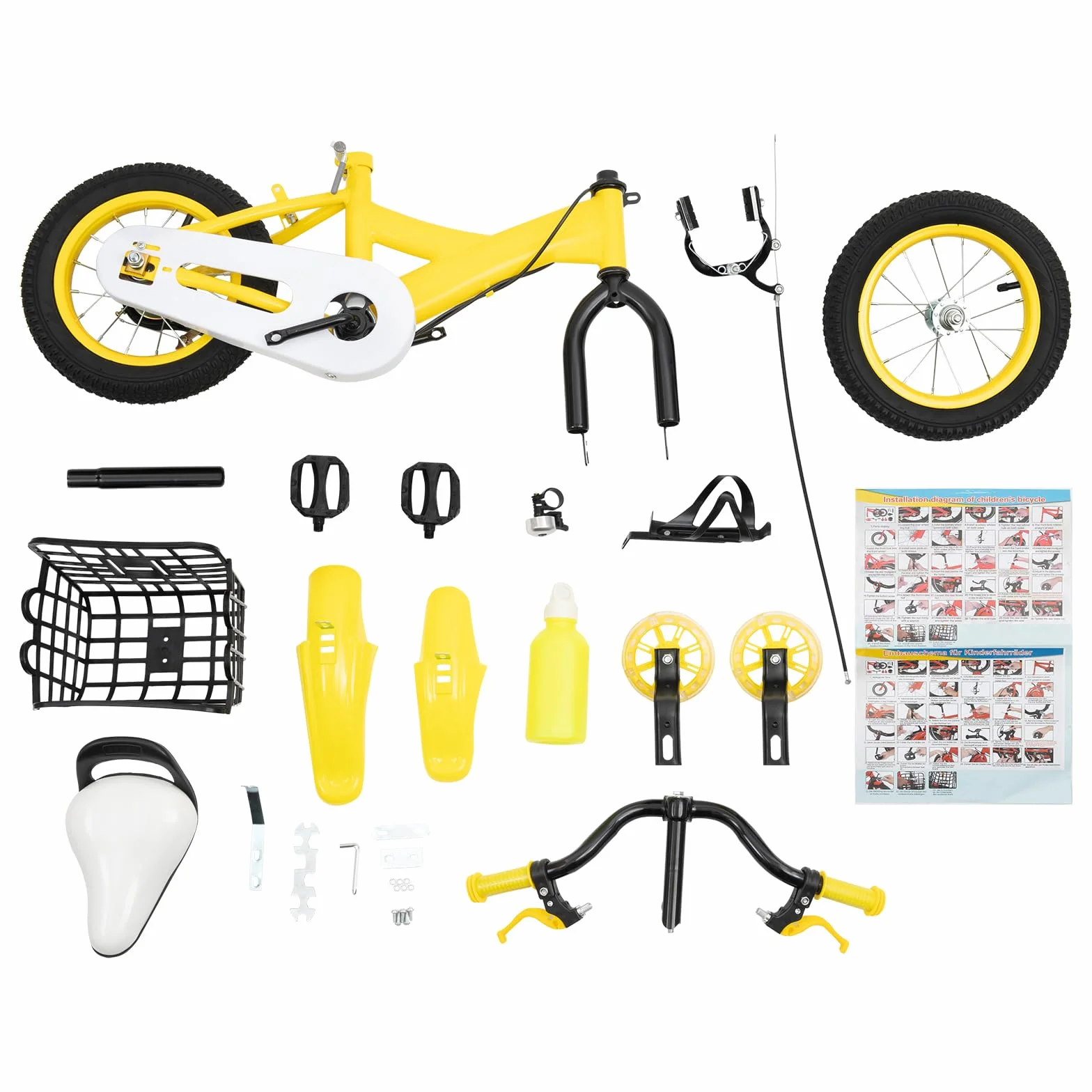 Vélo enfant 2-4 ans roues stabilisatrices frein double siège réglable hauteur 80-95 cm
