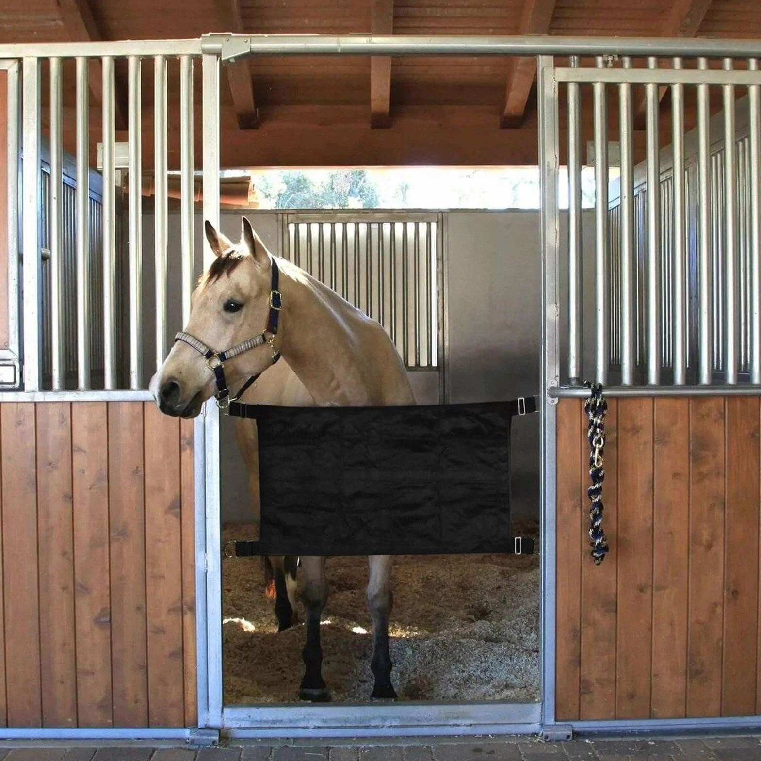 Porte de Box pour Chevaux avec Sangles Réglables - Protection pour Écuries Centres Équestres