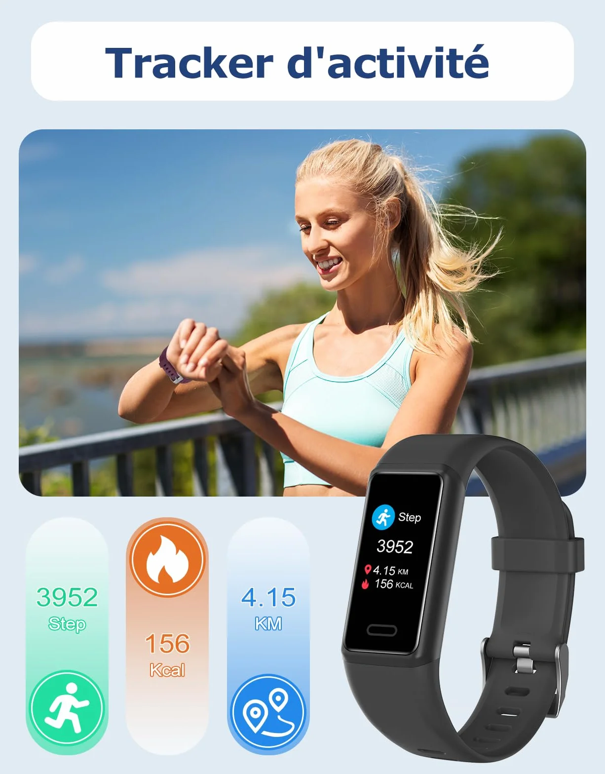 Cloudpoem Montre Connectée Sport IP68 Podomètre Cardiofréquencemètre Suivi Sommeil Calories Android iOS