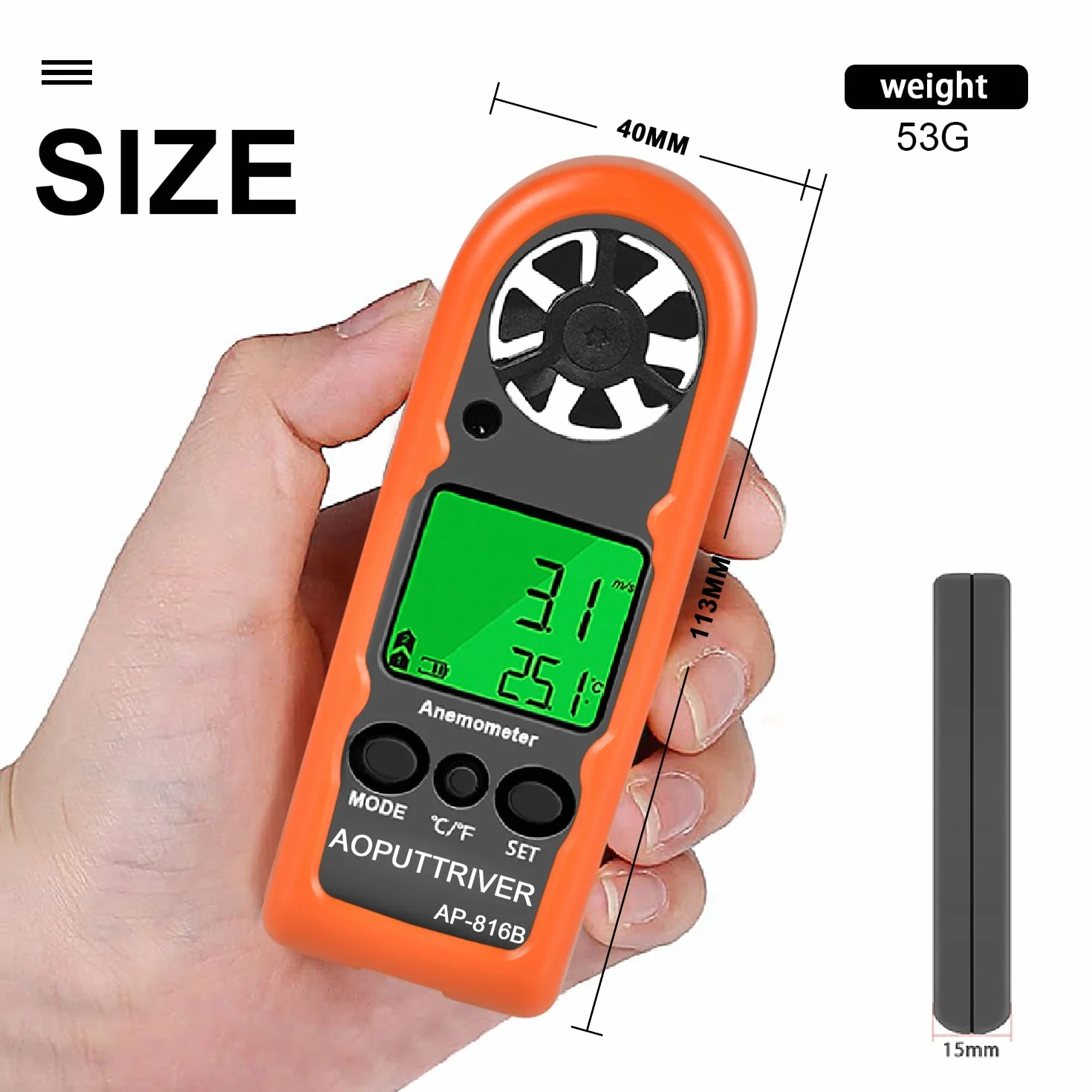 Anémomètre de poche AP-816B mesure vitesse du vent température max/min/courant pêche voile