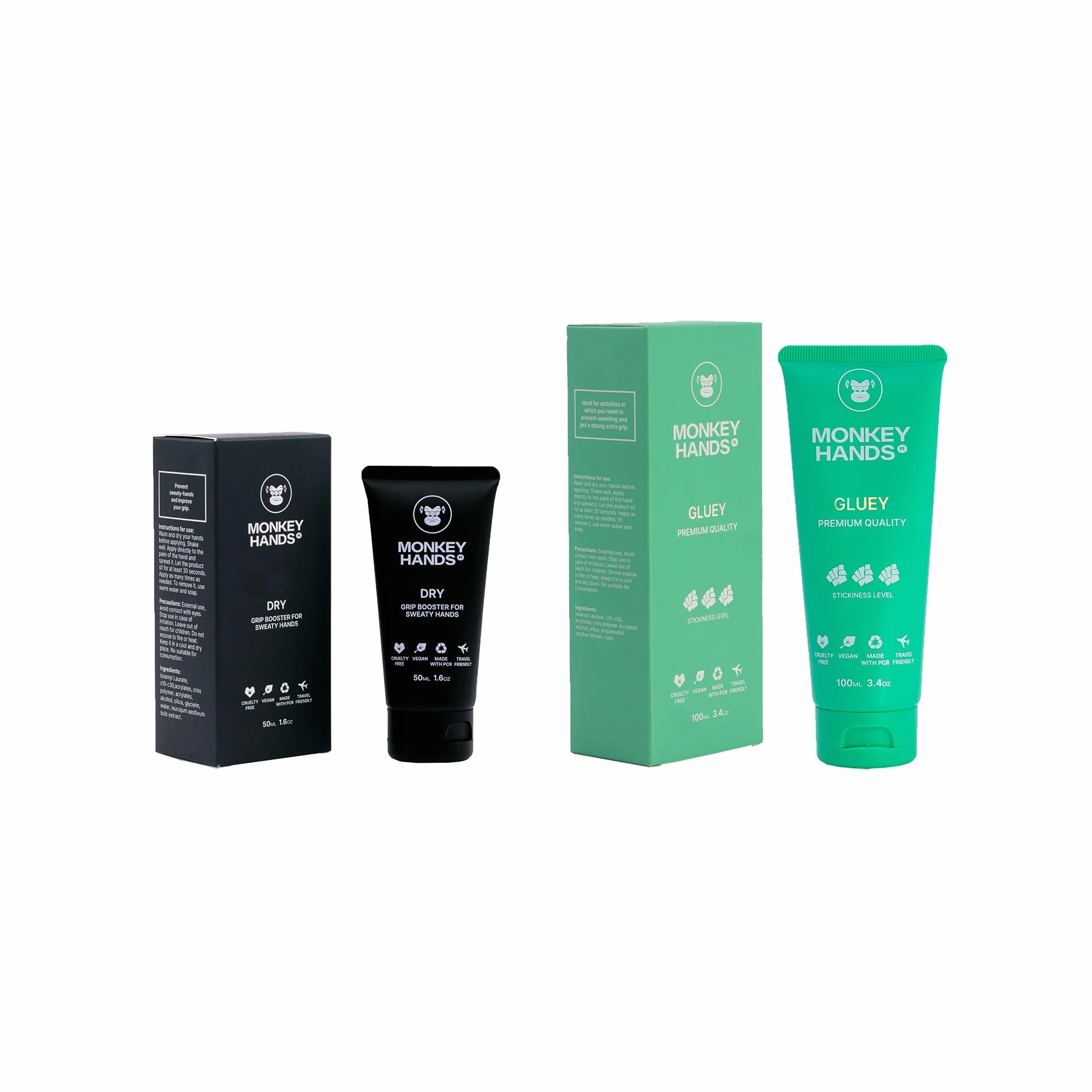 Monkeyhands Combo Grip Booster Dry 50 ml absorbe la transpiration Super Strong Gel Grip Gluey 100 ml pour Pole Dance Calisthenics