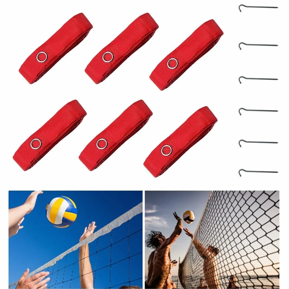 Kit de marquage de ligne de terrain de volleyball de plage 8 x 16 m, rouge, avec piquets, corde en nylon et clous de sol