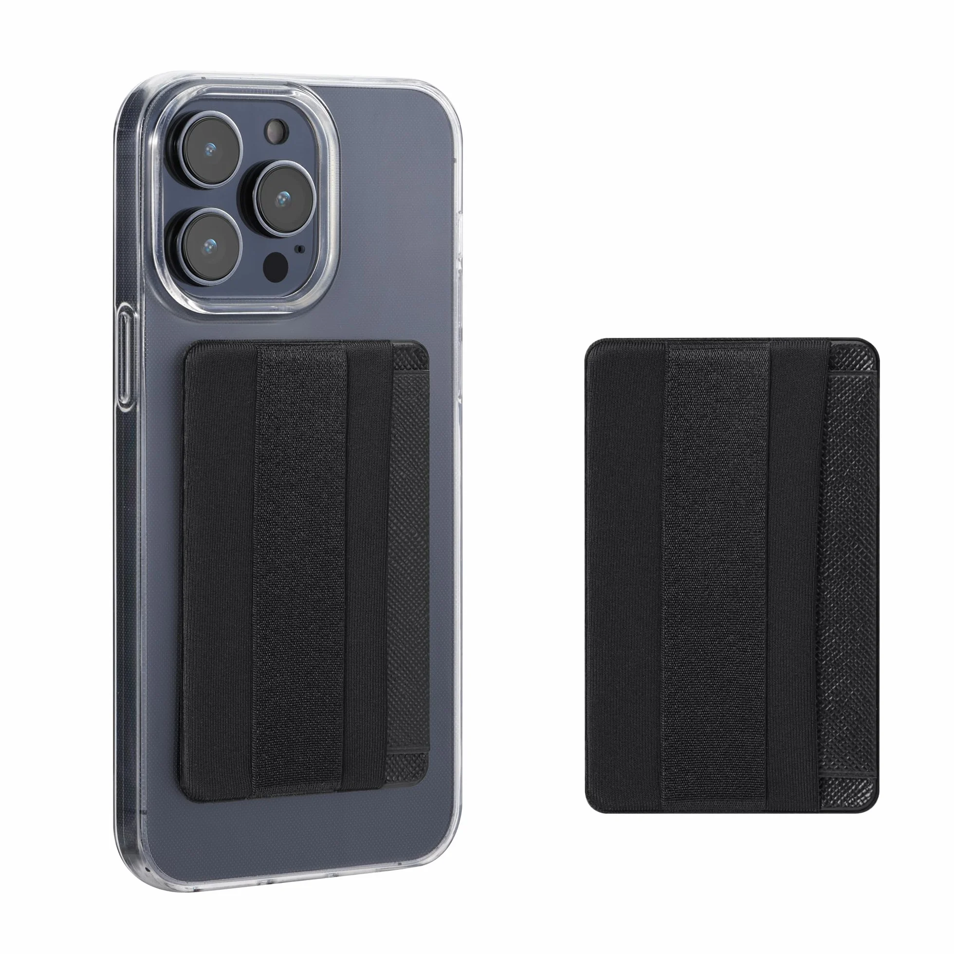 kwmobile Porte-Carte autoadhésif Smartphone 2X Pochette autocollante Tissue 4 Cartes Support Main Noir