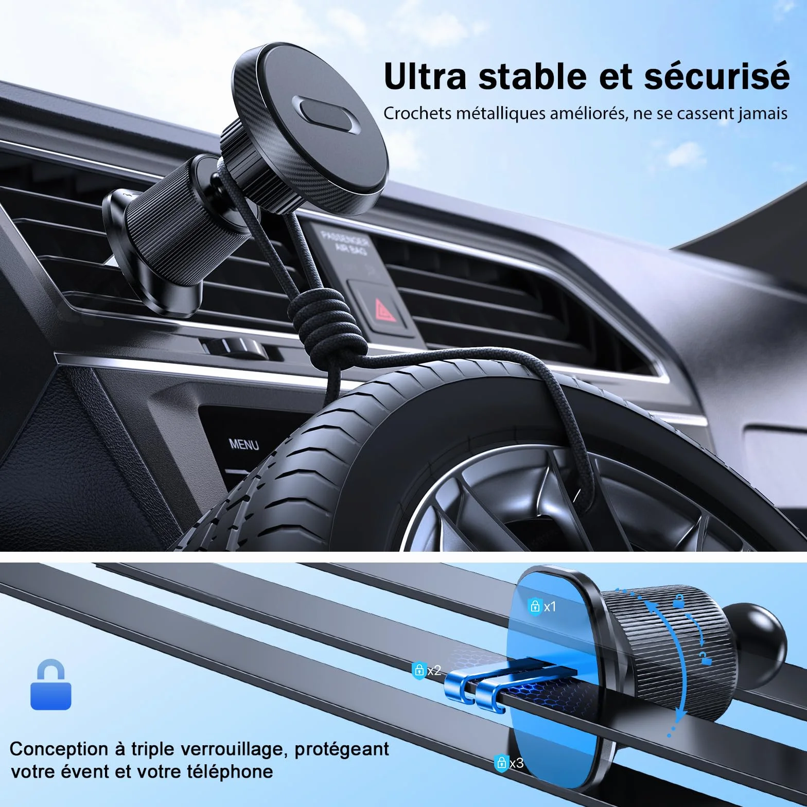 Miracase Support Téléphone Voiture Magnetique, 2025 Amélioré[Aimants Ultra Puissante] Porte Téléphone Voiture Aimanté Compatible avec Tous Les Smartphones 4.0''-7.0''