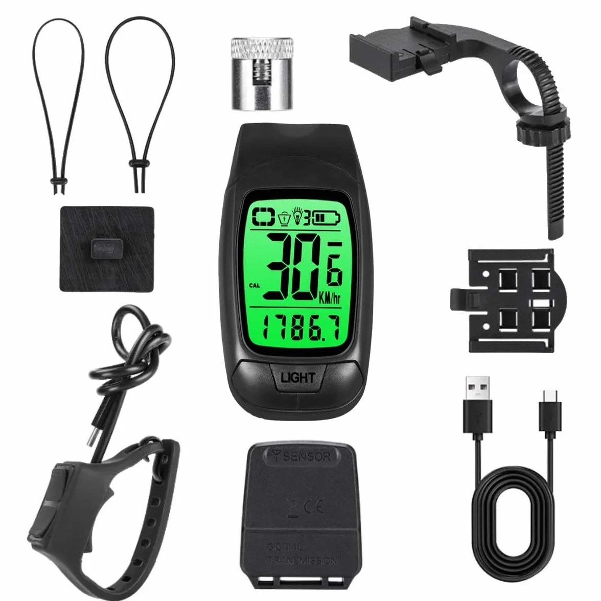 Compteur Velo sans Fil IPX5, Sonnette Rechargeable 4 Modes, Ensemble 3 en 1