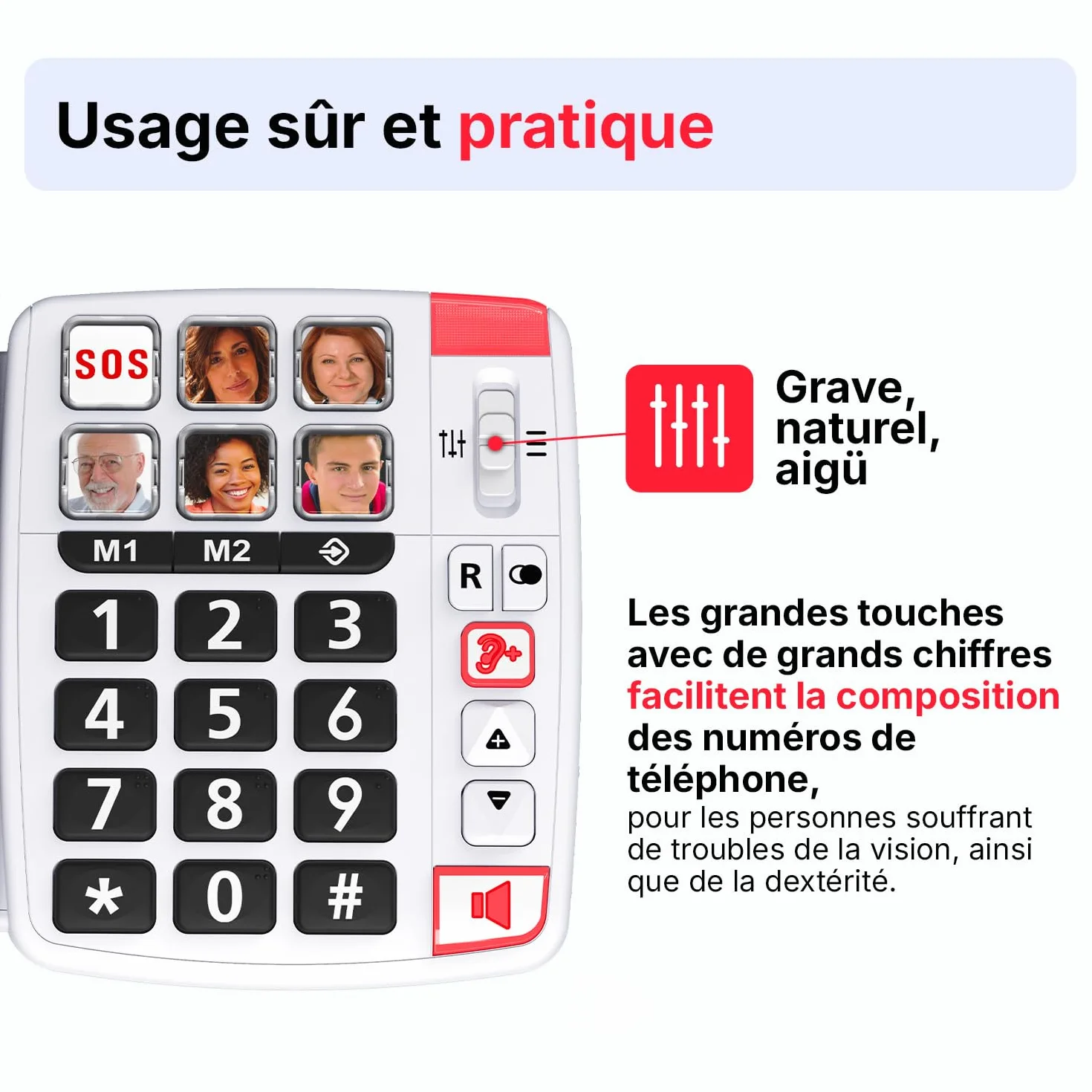 SWISSVOICE Xtra 1110 Téléphone Fixe Filaire Larges Touches Compatible Aides Auditives Blanc