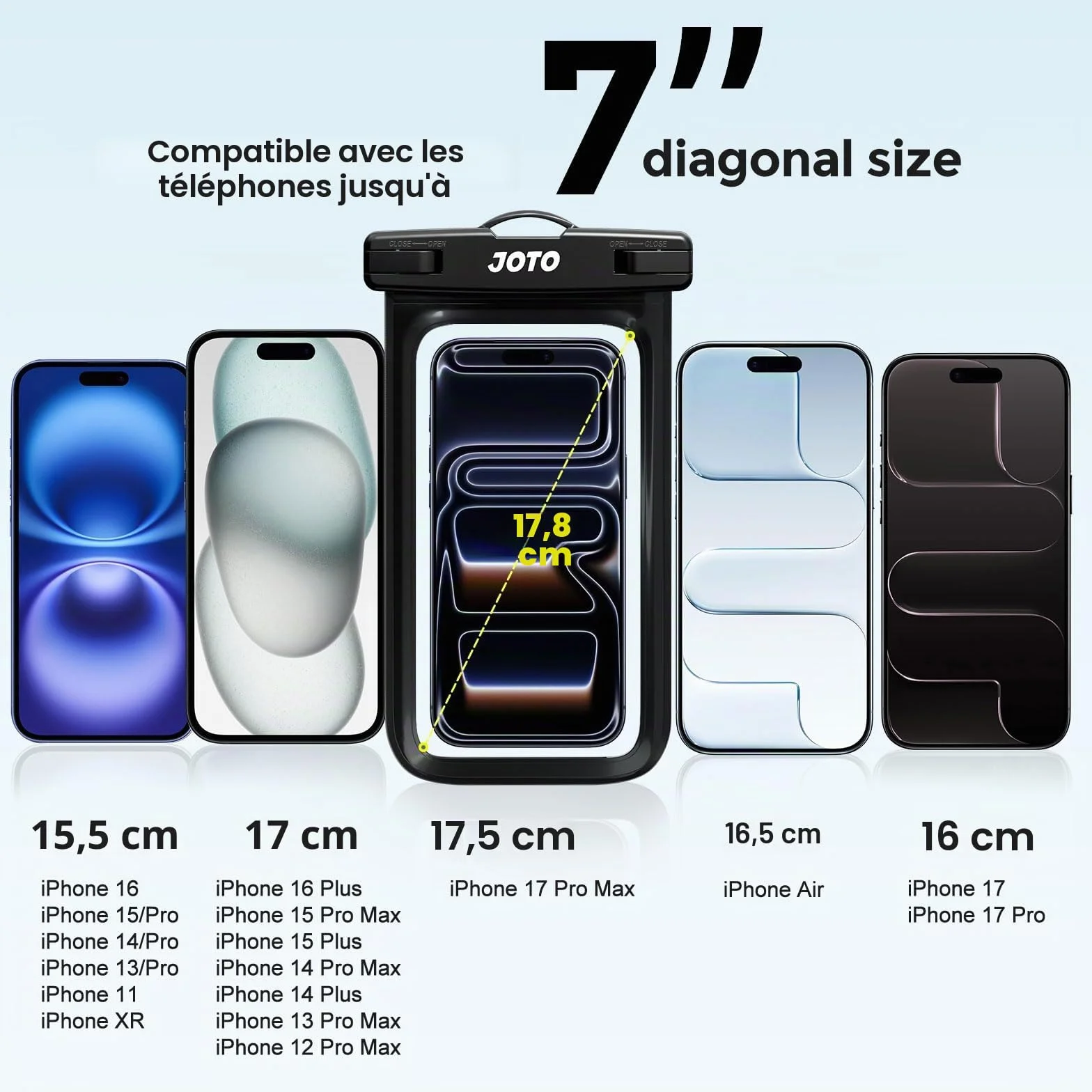JOTO Housse Étanche Smartphone IPX8 7 Pouces Noir