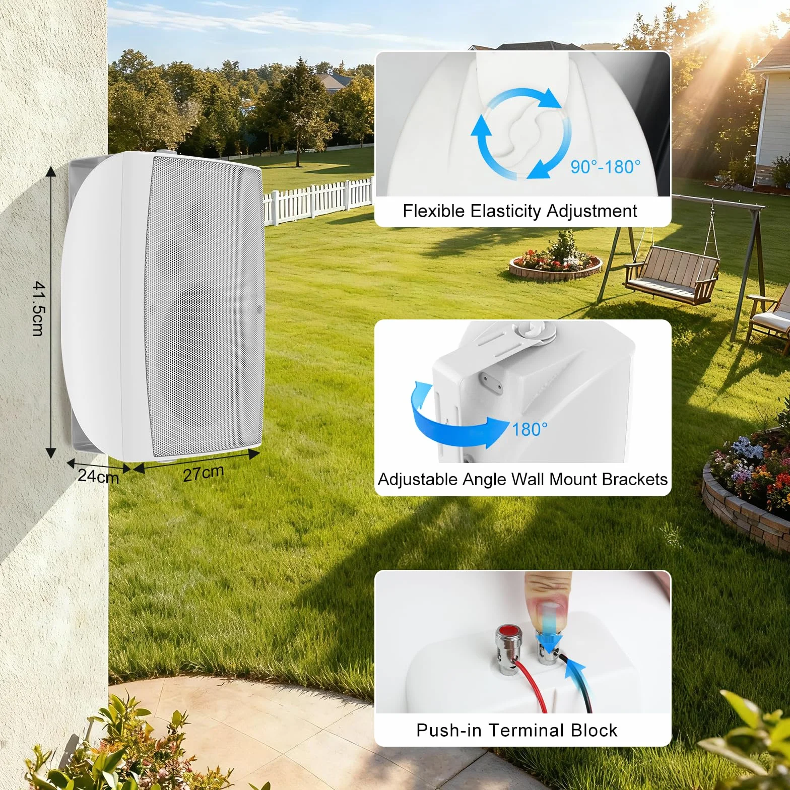 Herdio 8 Pouces 600W Haut-Parleur Bluetooth extérieur, étanche Enceintes d'extérieur, Haut-Parleur Mural résistant avec Paire TWS | Convient aux Grands espaces (Blanc)