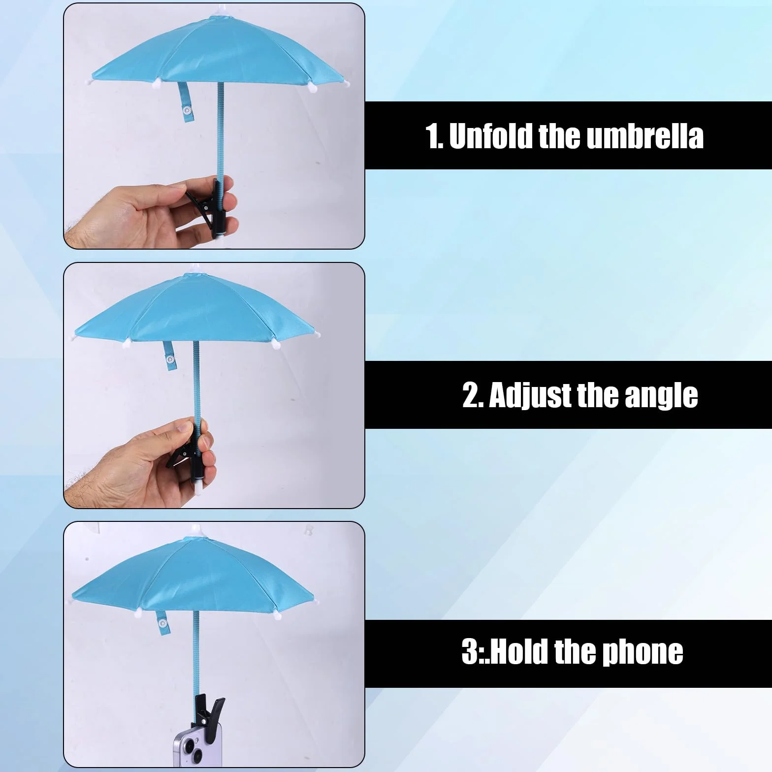 BOXOB Pince Parapluie de Téléphone, Pare-Soleil pour Téléphone Portable Réglable Mini-Couverture Pare-Soleil pour Protéger L'Écran de Votre Mobile Portable du Soleil Pluie (Bleu)
