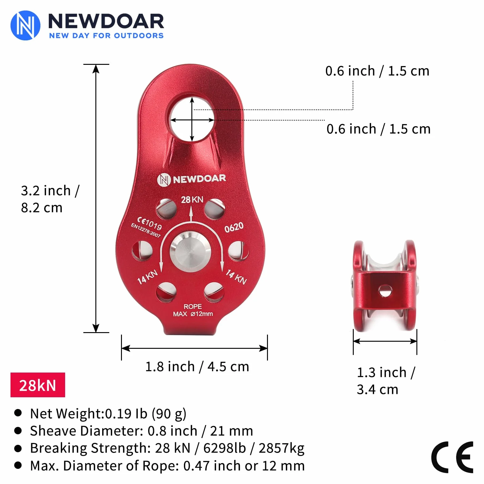 NewDoar Chariot latéral Fixe à Micro poulie 28KN pour escalade levage sauvetage entretien