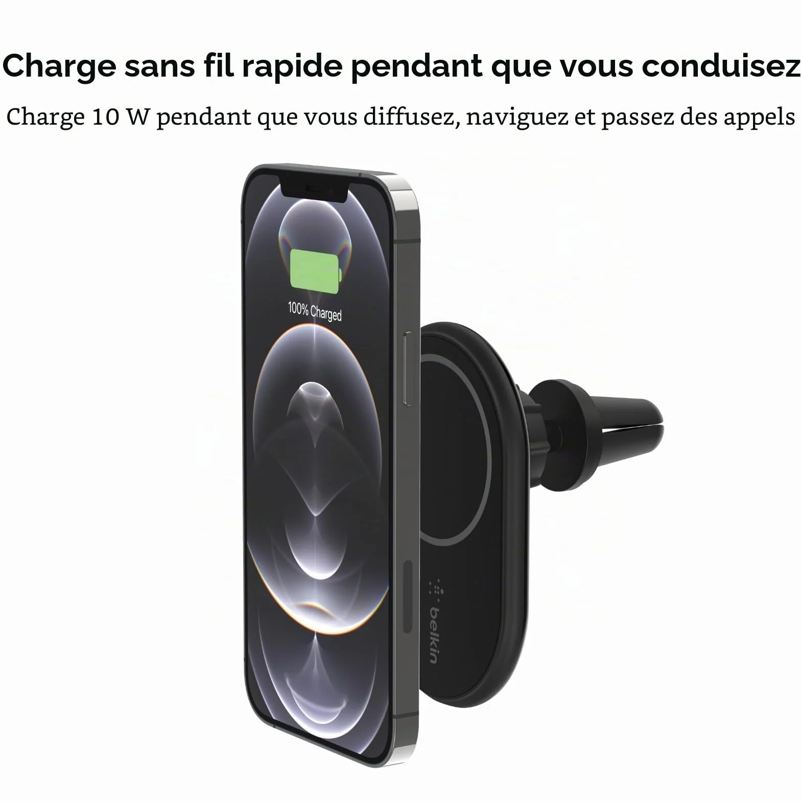 Belkin BoostCharge Chargeur de voiture Magnétique sans fil, Support Telephone Voiture Magnetique, Compatible MagSafe, pour l’iPhone 17, 16, 15, 14, 13, 12 Pro, Max, Plus, mini (câble inclus)