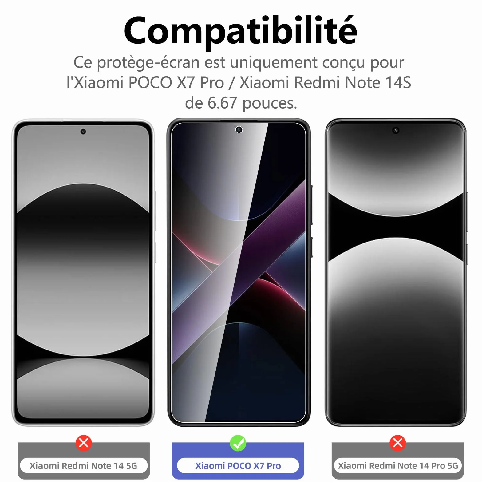 NEW'C Lot de 3, Verre Trempé pour Xiaomi POCO X7 Pro, Xiaomi Redmi Note 14S Film en Protection écran efficace contre les Rayures - sans Bulles - Ultra Résistant - Dureté 9H Glass