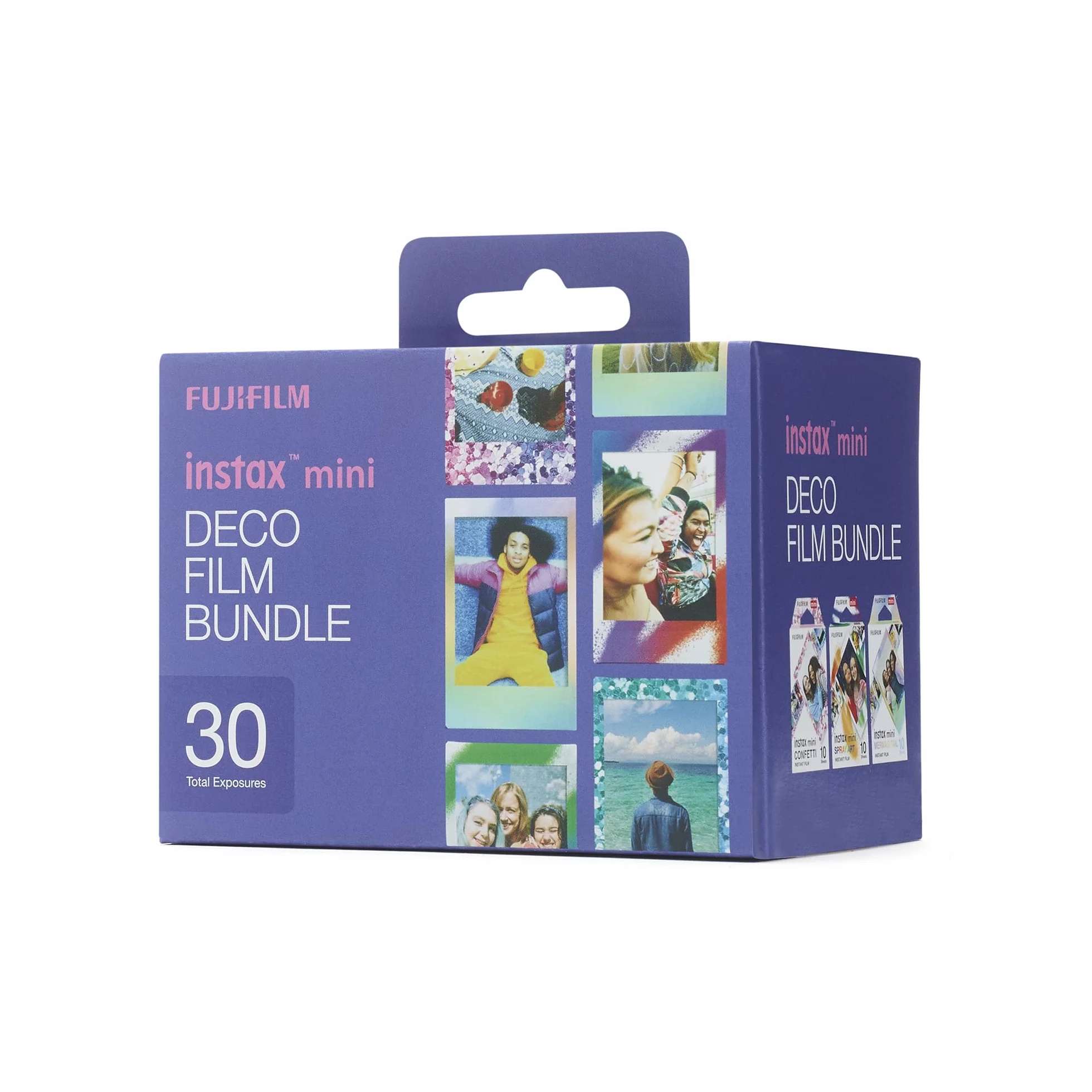 instax Mini Deco Film Bundle, 30 Films Comprenant 1 Pack de 10 Films de Chaque Produits avec Bordure Confetti, Mermaind Tail et Spray Art