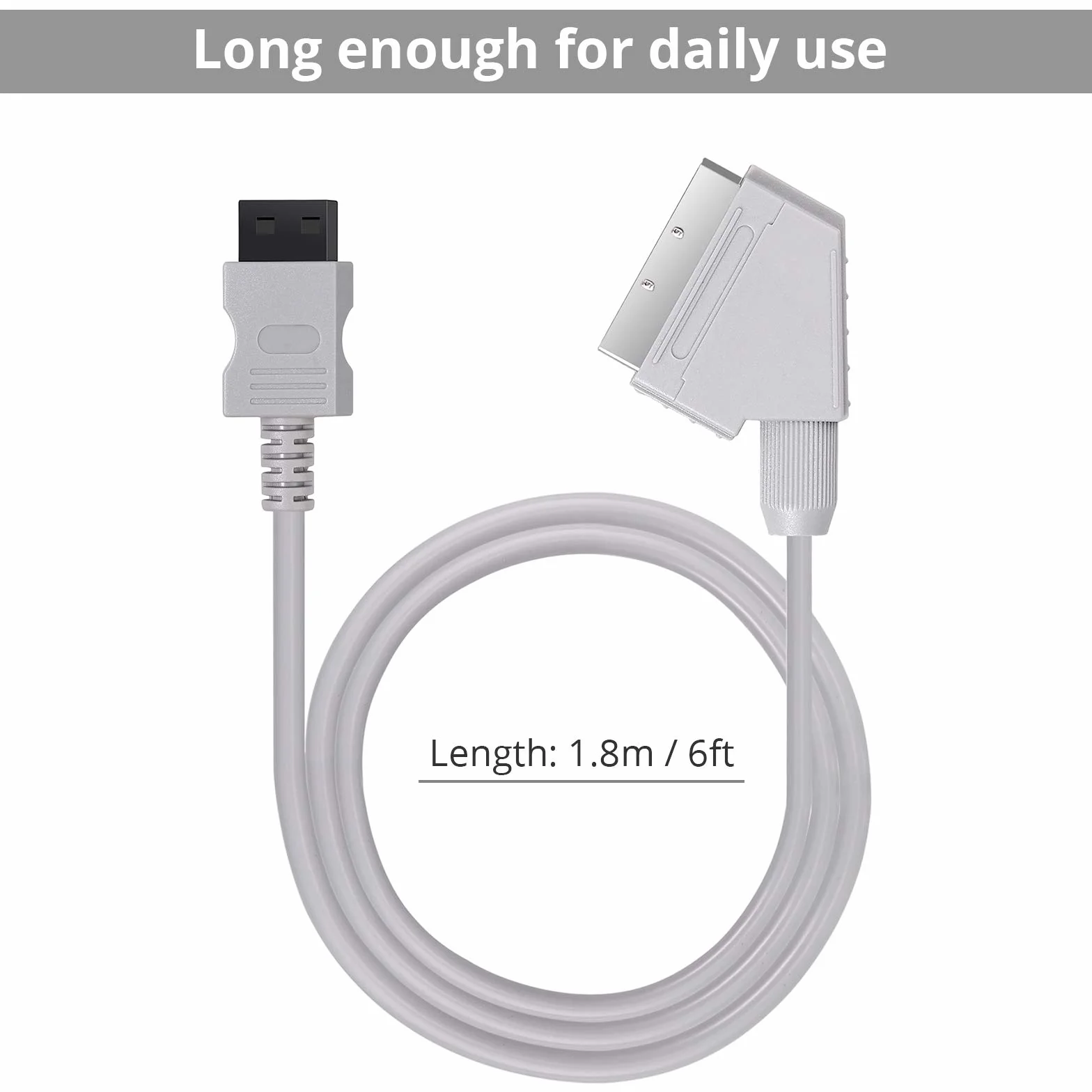 AUTOUTLET 1,8 Mètres de Câble Péritel RVB Réel pour Wii Wii U Remplacement de Câble Péritel RVB Réel pour La Console de Télévision Gris