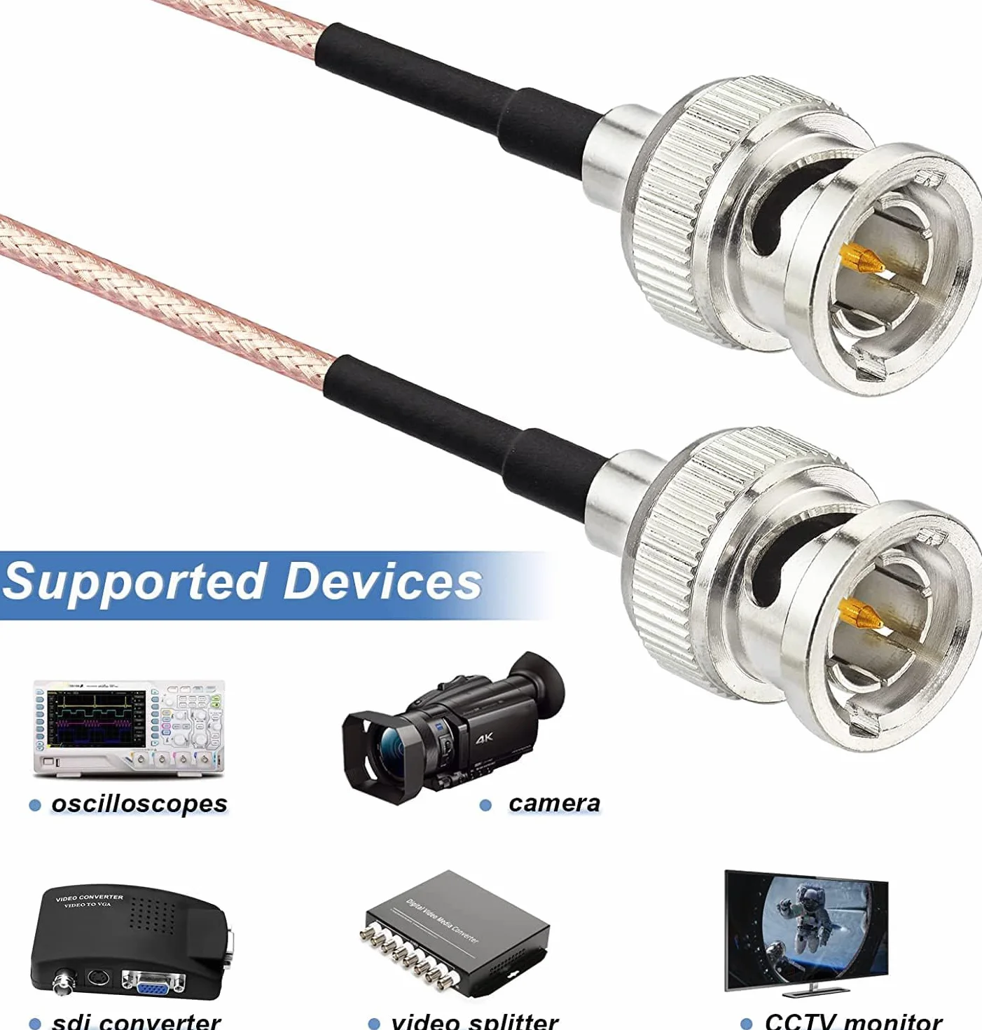 Superbat Câble SDI Court 3G HD 30cm Cordon SDI Fin Câble RG179 BNC Mâle vers Mâle 75 ohms Pour Analyseur Oscilloscope Caméras HD-SDI Audio Vidéo (2 Pièces)
