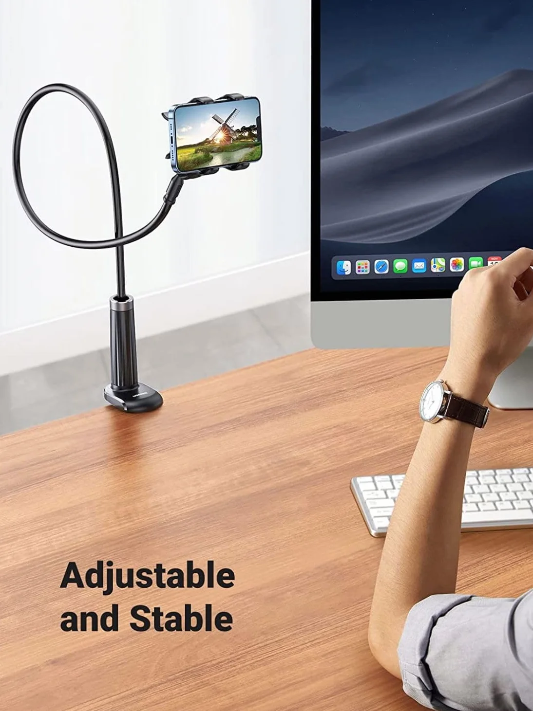 Support Téléphone pour Lit avec Bras Flexible à Col de Cygne – Support Smartphone Rotation 360° Réglable – Compatible iPhone 7 8 X XS 11 12 13 14 15 16 17 Pro Samsung Huawei Honor – 4 à 6,5 Pouces