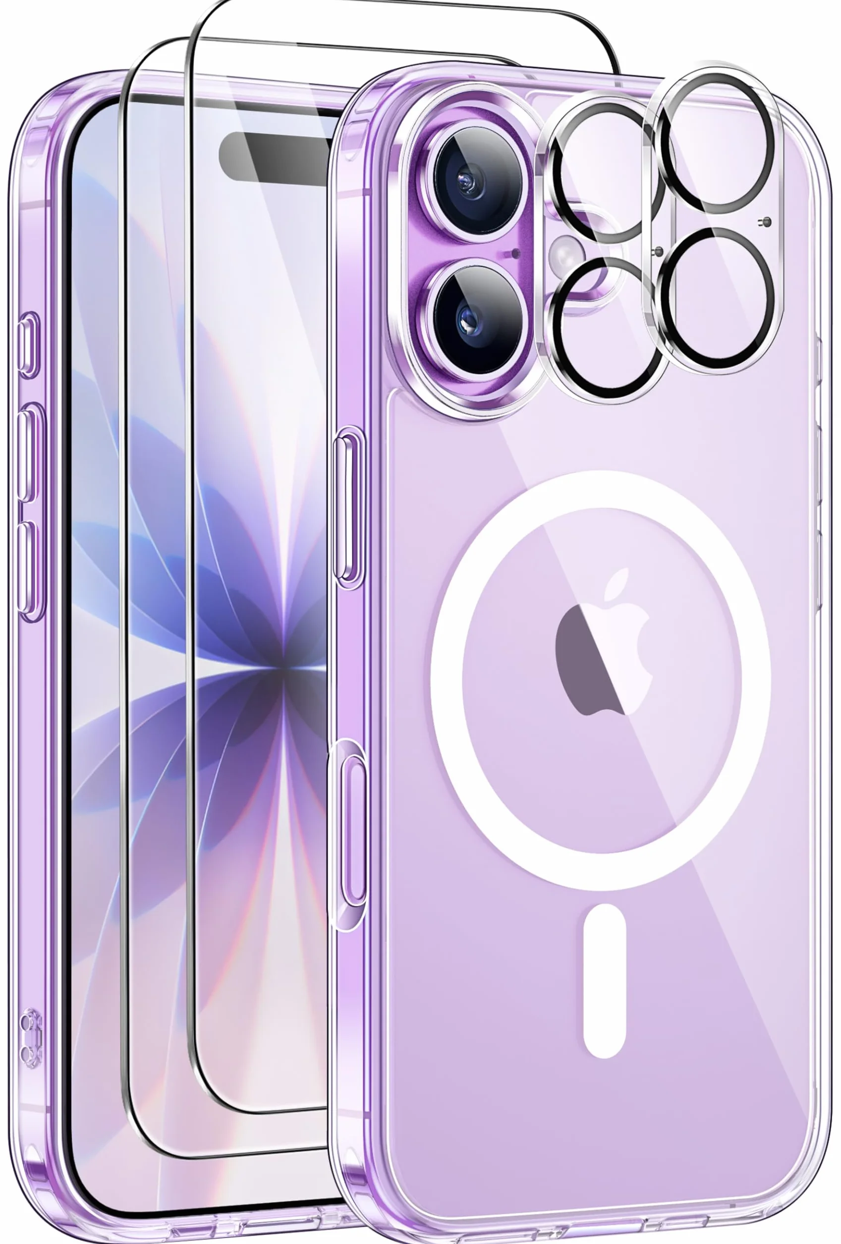 ivencase 5 in 1 Magnétique Coque pour iPhone 17 avec 2 Verres Trempés et 2 Caméra Protecteur, Compatible MagSafe Dos Anti Rayures Coque Antichoc TPU Bumper Coque pour iPhone 17 6,3" - Transparent