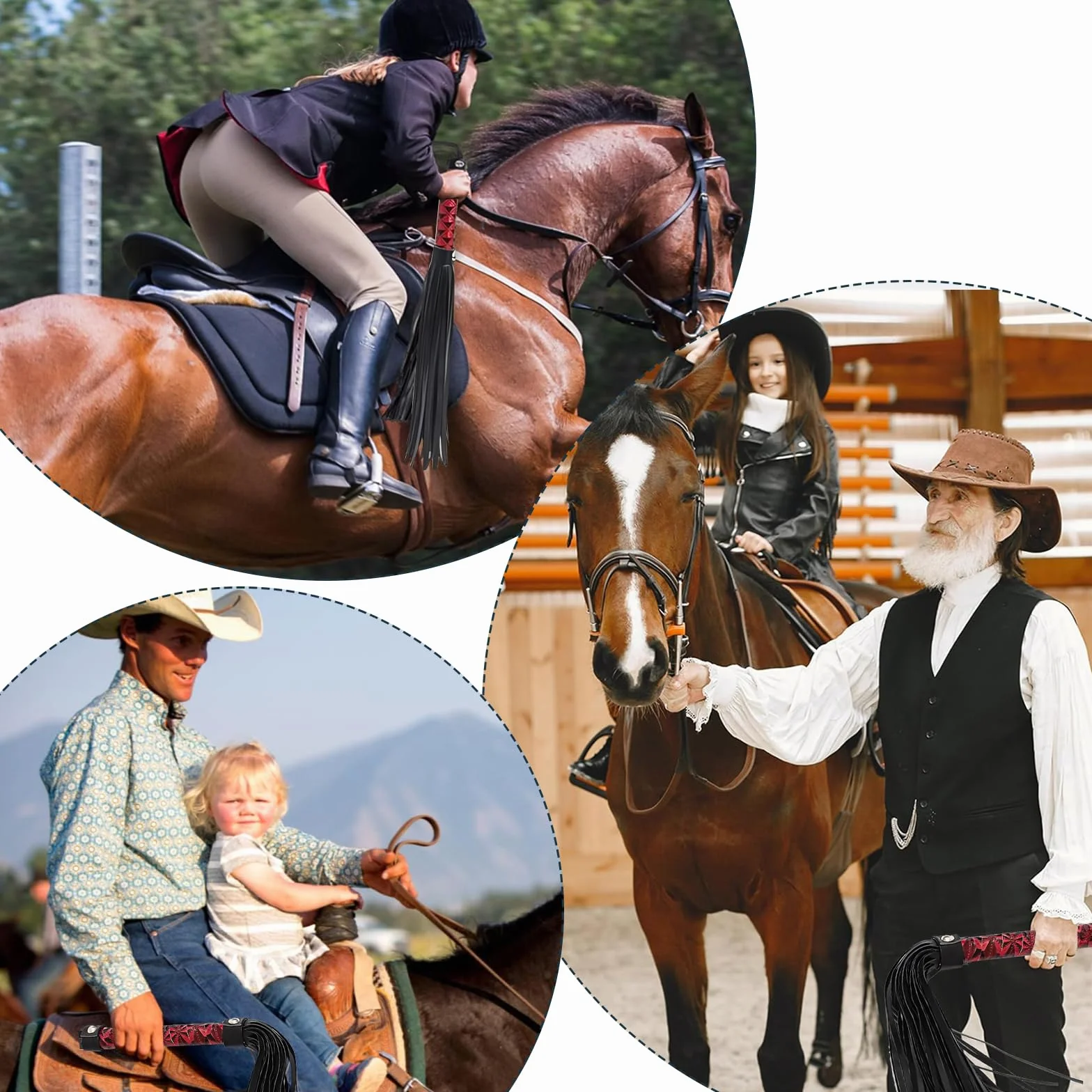 Fouet De Cheval en Cuir Frangé pour Sports d'Équitation